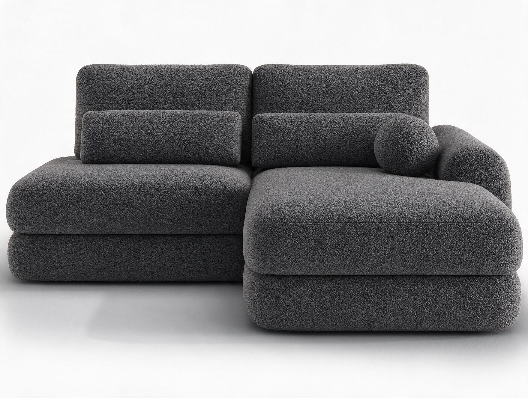 Canapé d'angle convertible design WAGRAM avec coffre de rangement - Bouclette chinée gris foncé - vue 1