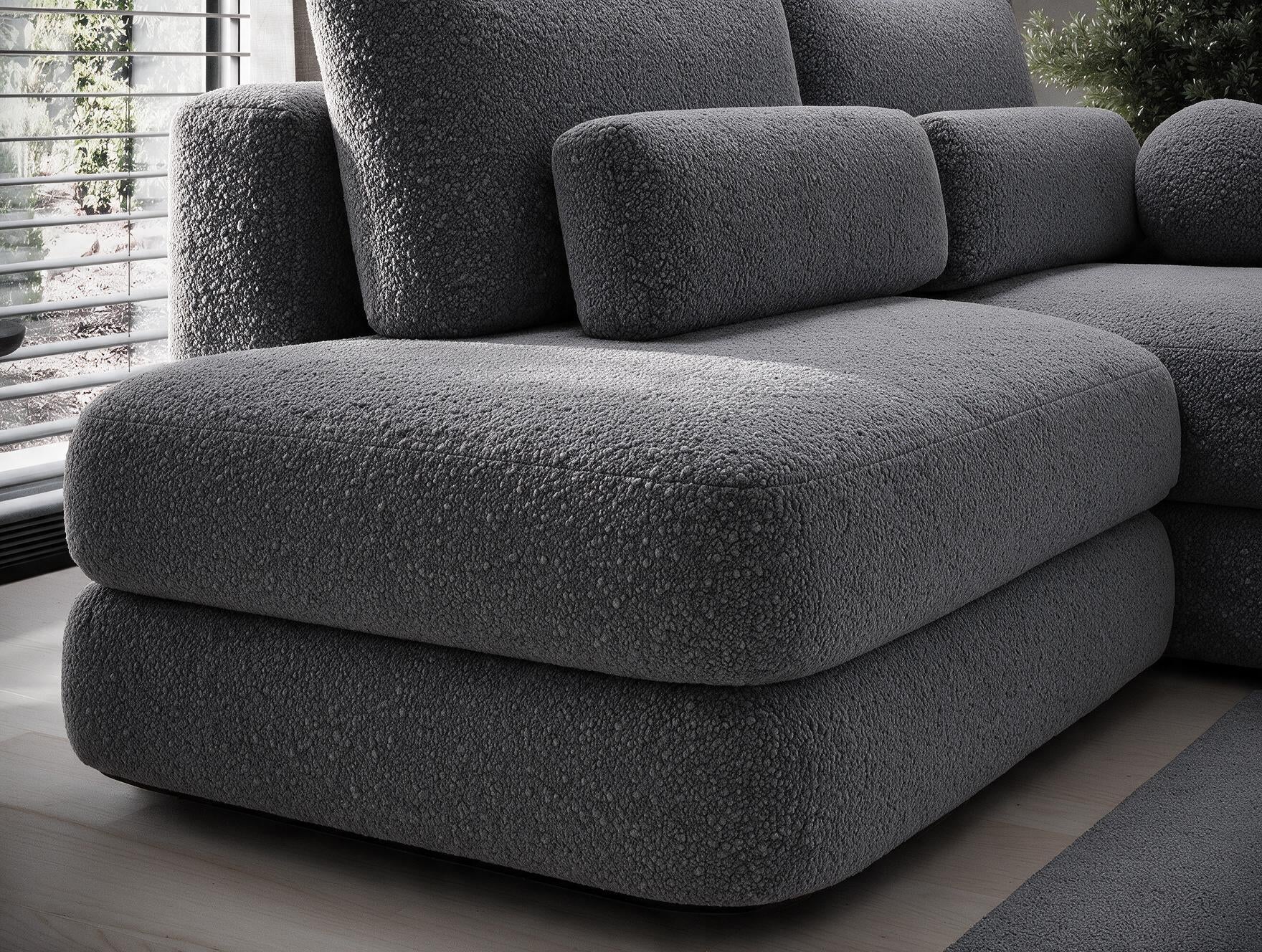 Canapé d'angle convertible design WAGRAM avec coffre de rangement - Bouclette chinée gris foncé - vue 13