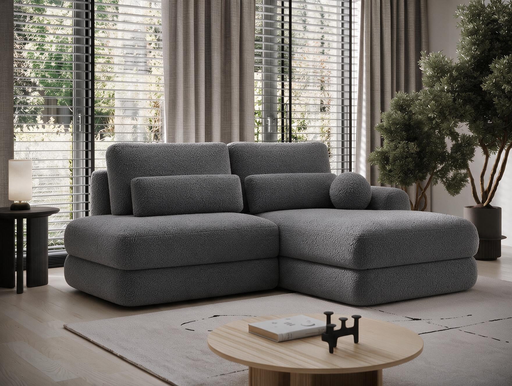 Canapé d'angle convertible design WAGRAM avec coffre de rangement - Bouclette chinée gris foncé - vue 3