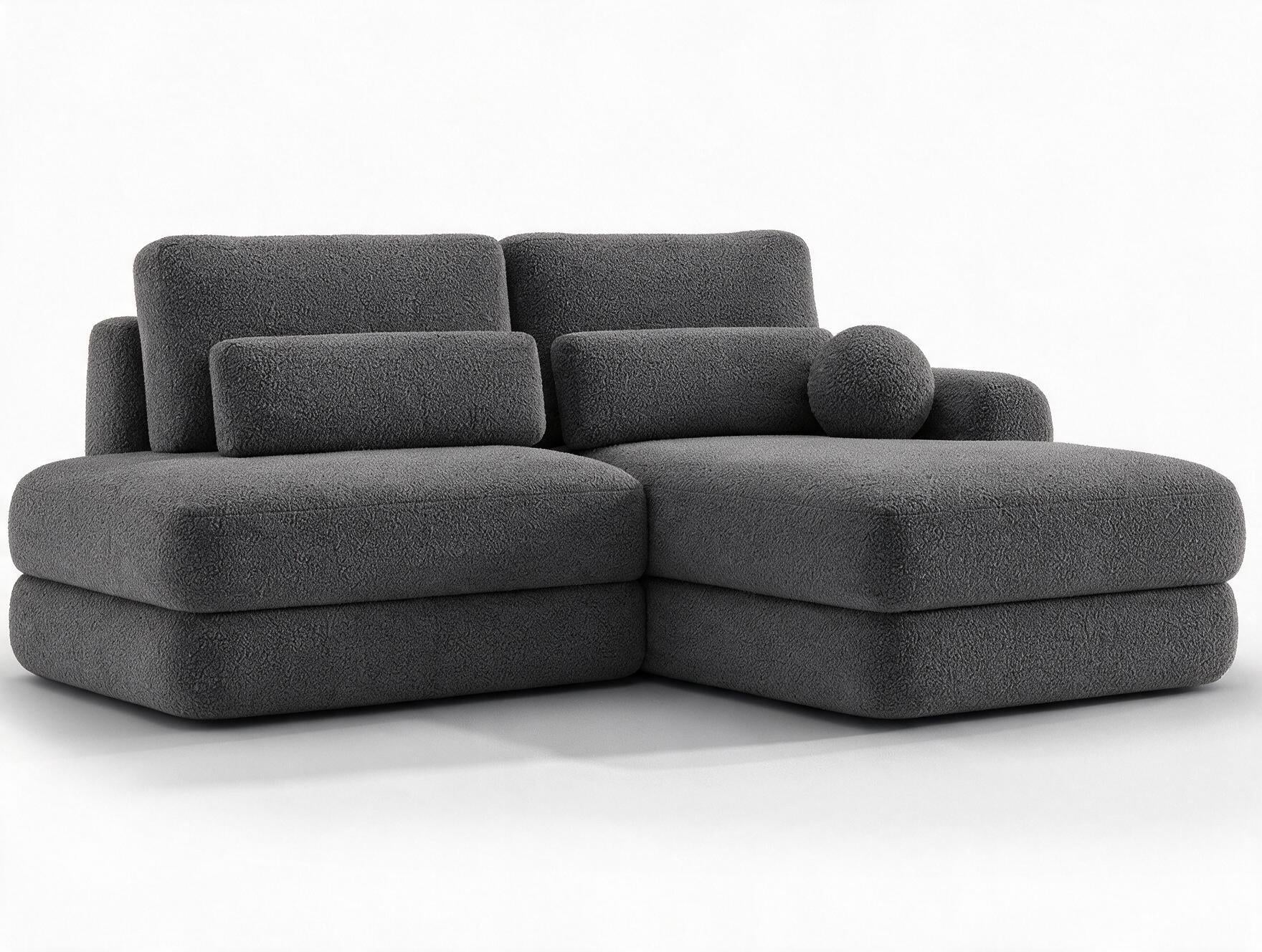 Canapé d'angle convertible design WAGRAM avec coffre de rangement - Bouclette chinée gris foncé - vue 5
