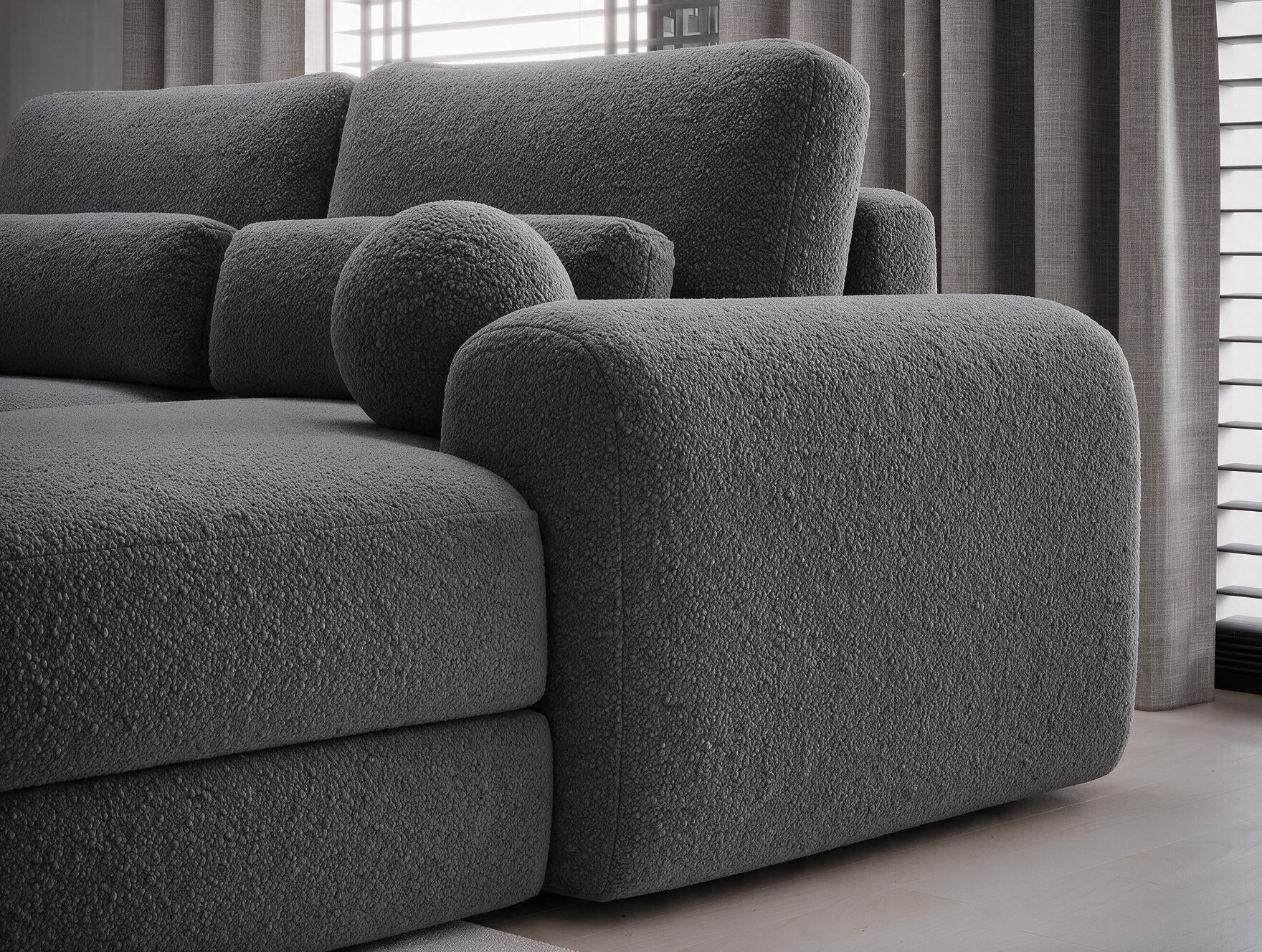 Canapé d'angle convertible design WAGRAM avec coffre de rangement - Bouclette chinée gris foncé - vue 7