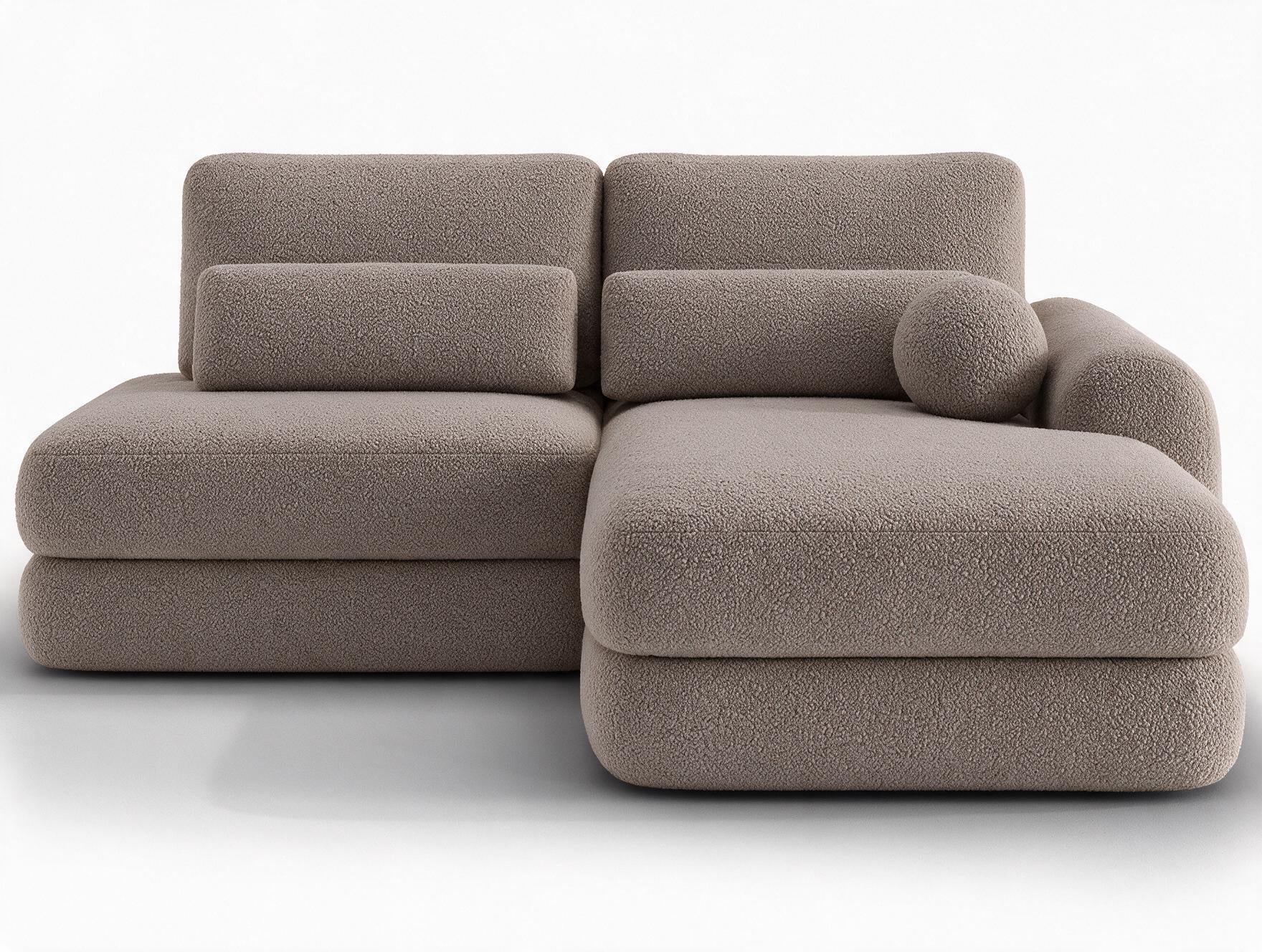 Canapé d'angle convertible design WAGRAM avec coffre de rangement - Bouclette chinée taupe - vue 1