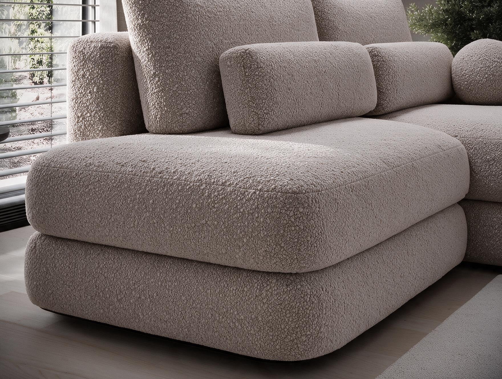 Canapé d'angle convertible design WAGRAM avec coffre de rangement - Bouclette chinée taupe - vue 13