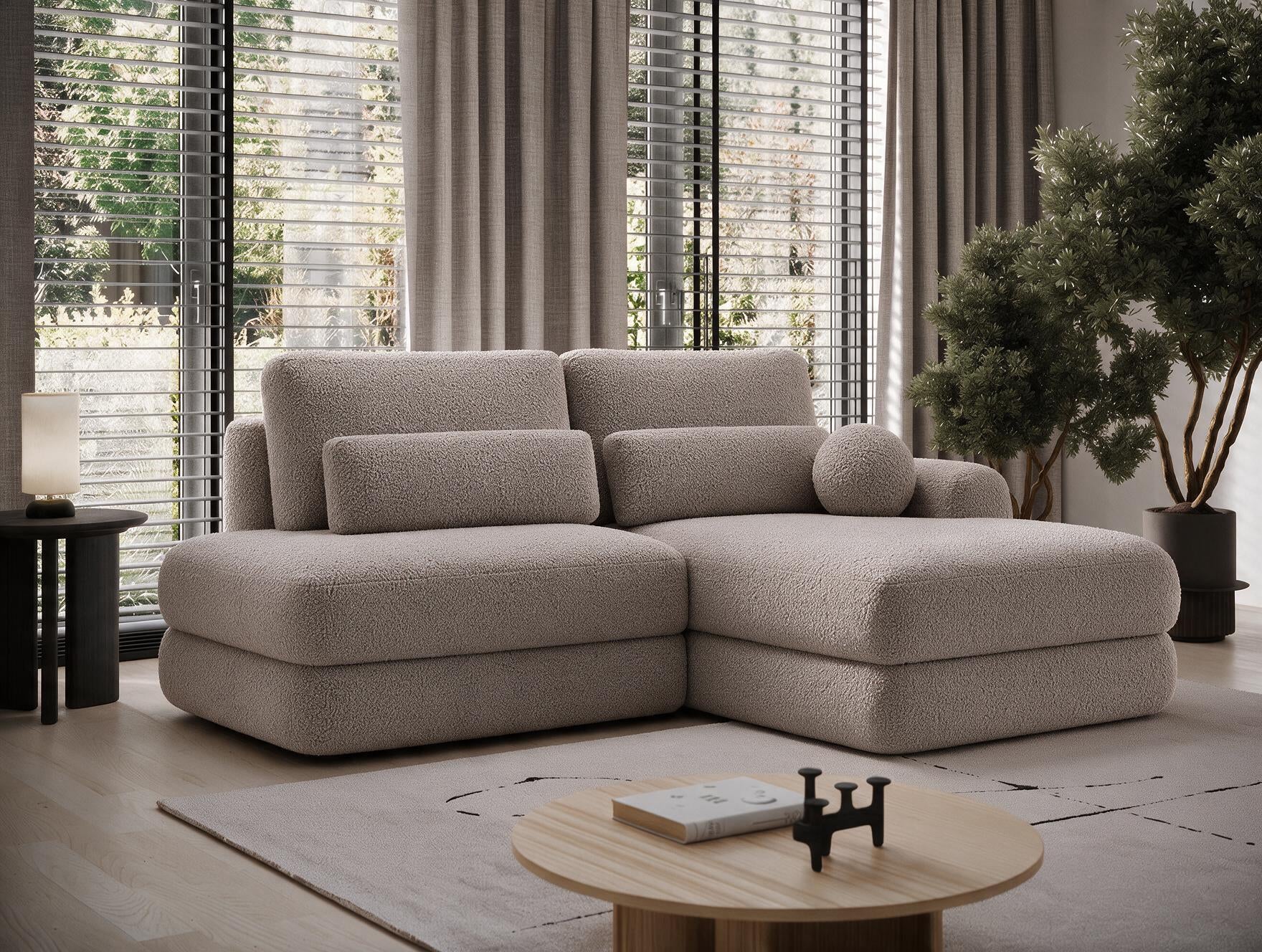 Canapé d'angle convertible design WAGRAM avec coffre de rangement - Bouclette chinée taupe - vue 3