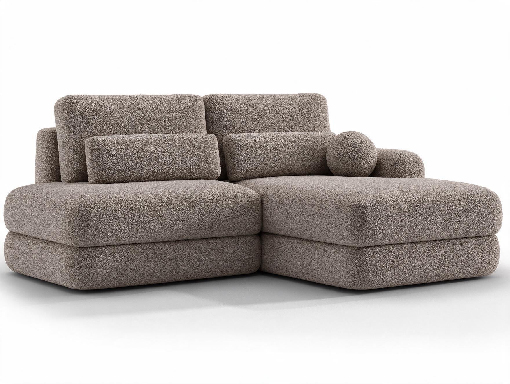 Canapé d'angle convertible design WAGRAM avec coffre de rangement - Bouclette chinée taupe - vue 5