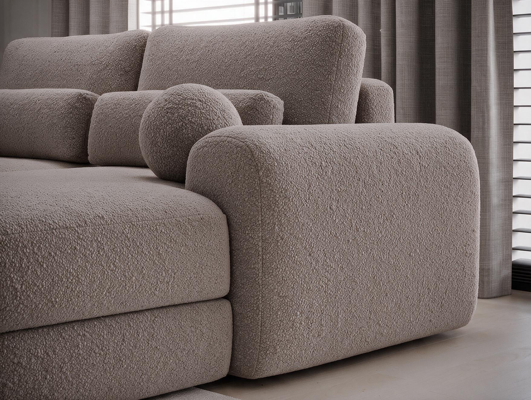 Canapé d'angle convertible design WAGRAM avec coffre de rangement - Bouclette chinée taupe - vue 7