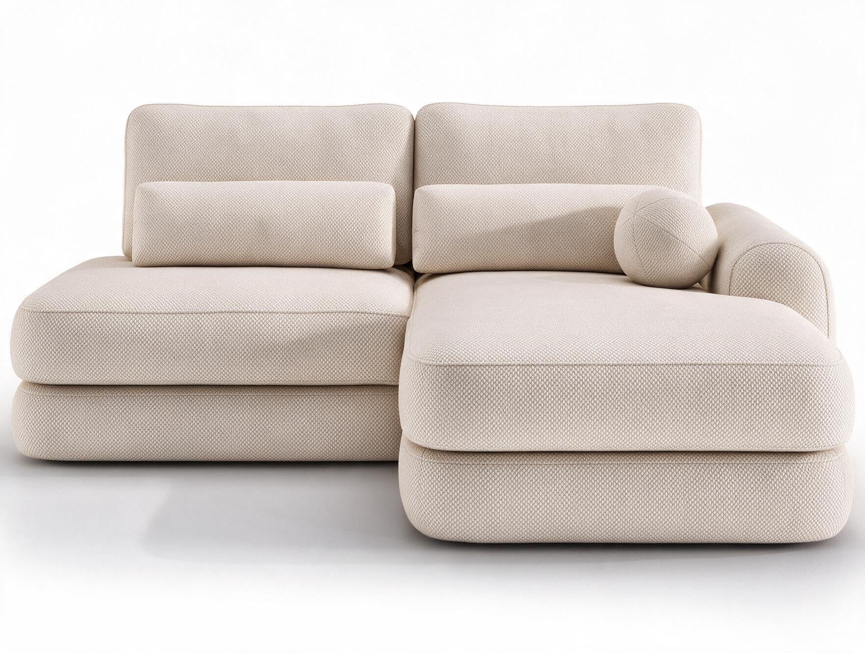 Canapé d'angle convertible design WAGRAM avec coffre de rangement - Tissu texturé beige - vue 1