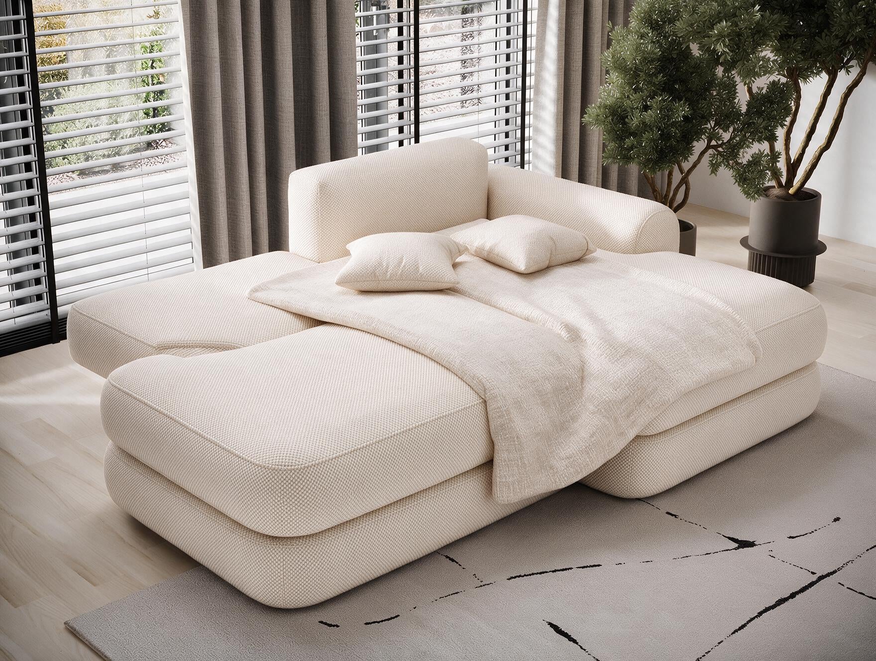 Canapé d'angle convertible design WAGRAM avec coffre de rangement - Tissu texturé beige - vue 2