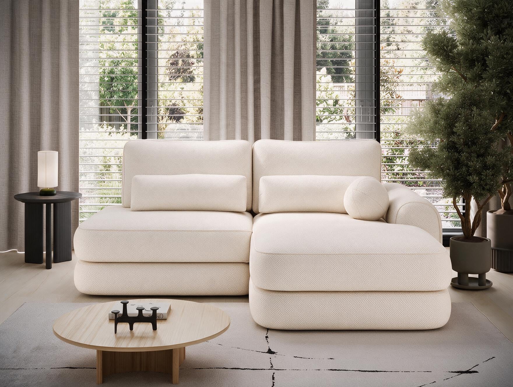Canapé d'angle convertible design WAGRAM avec coffre de rangement - Tissu texturé beige - vue 4