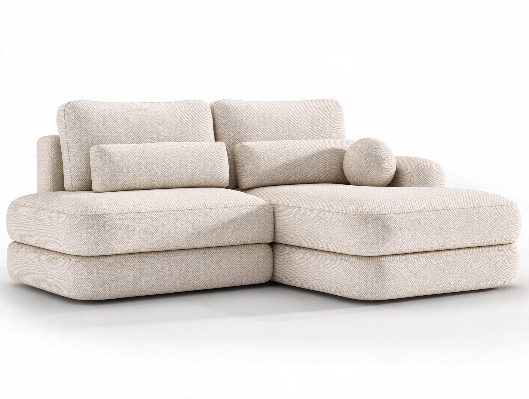 Canapé d'angle convertible design WAGRAM avec coffre de rangement - Tissu texturé beige - vue 5