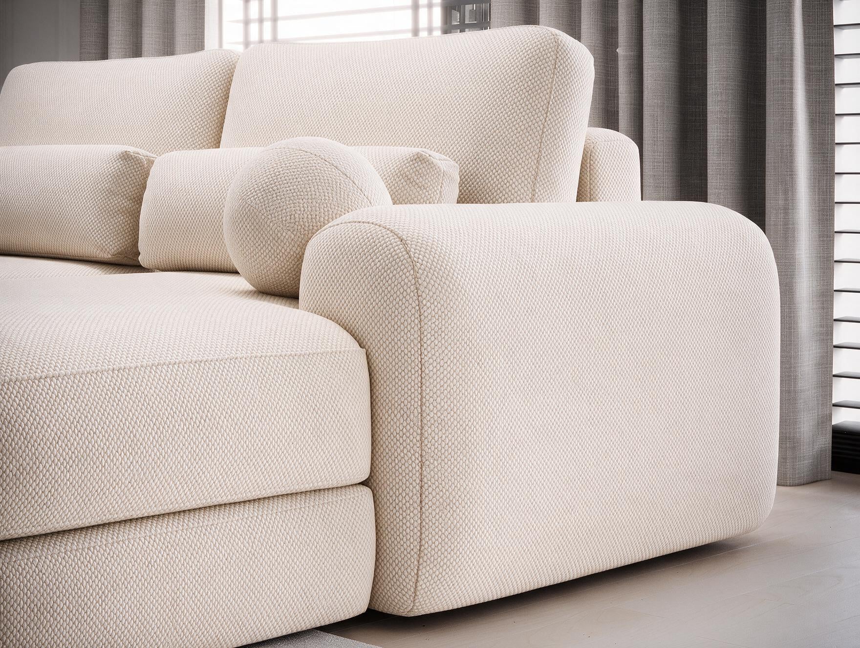 Canapé d'angle convertible design WAGRAM avec coffre de rangement - Tissu texturé beige - vue 7