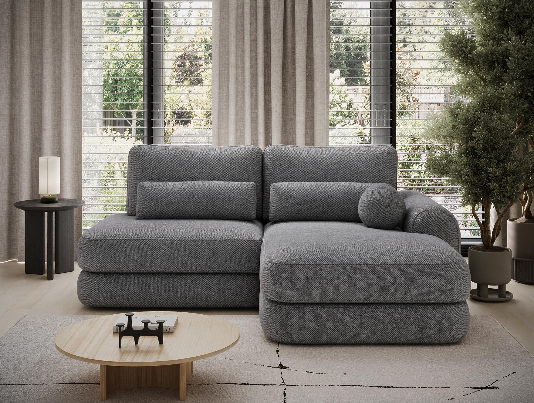 Canapé d'angle convertible design WAGRAM avec coffre de rangement - Tissu texturé gris foncé - vue 4