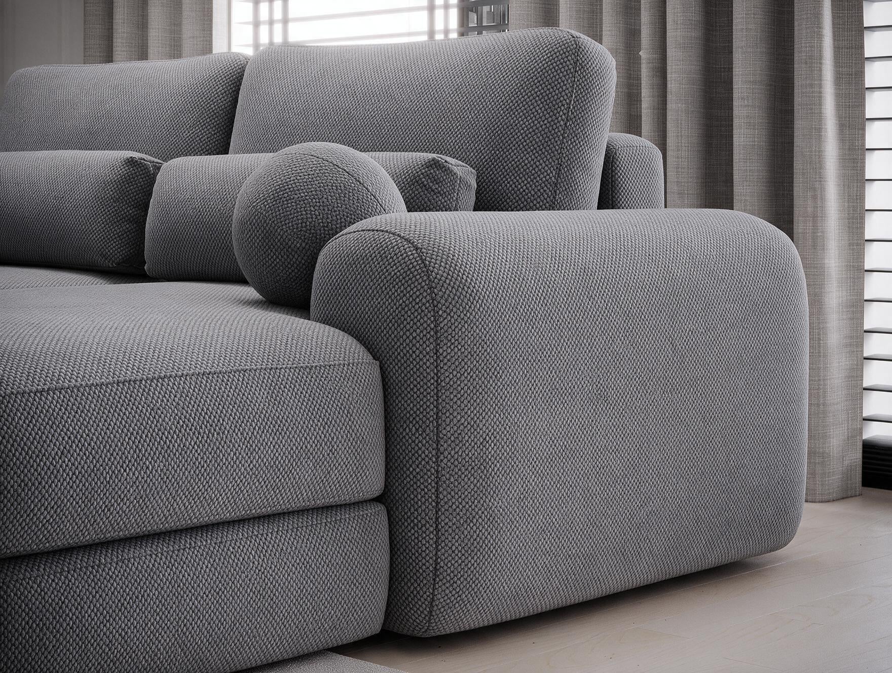 Canapé d'angle convertible design WAGRAM avec coffre de rangement - Tissu texturé gris foncé - vue 7