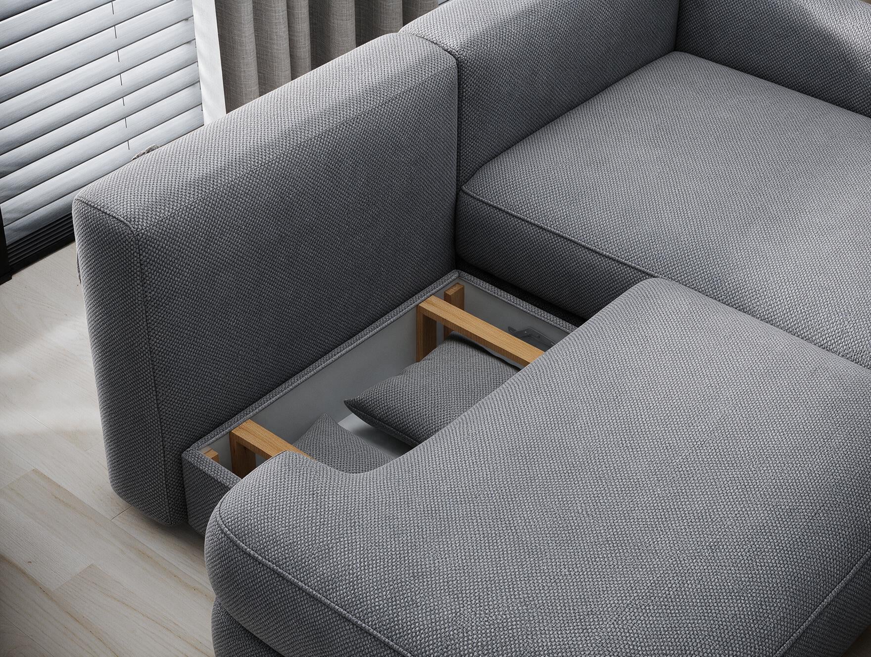 Canapé d'angle convertible design WAGRAM avec coffre de rangement - Tissu texturé gris foncé - vue 9