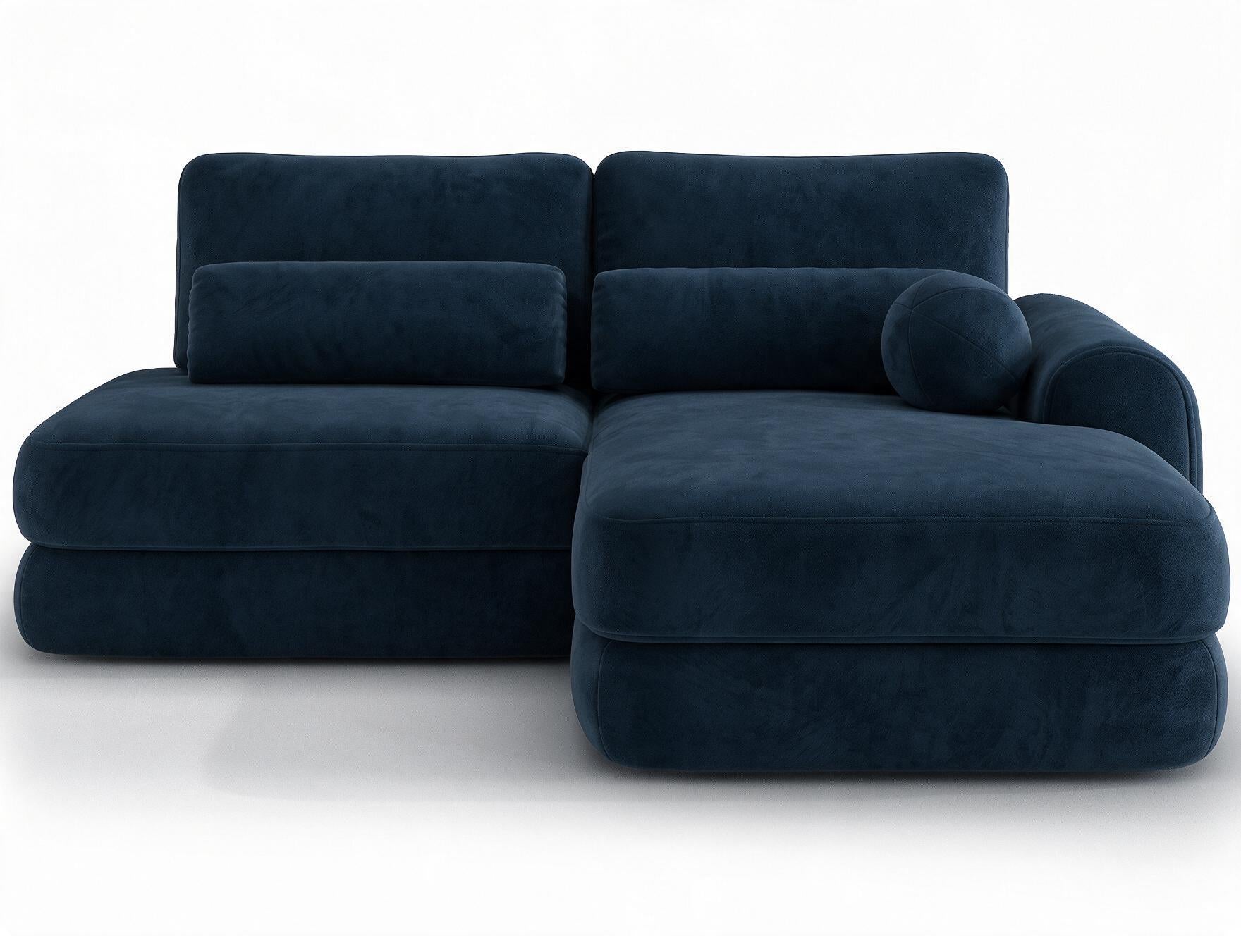 Canapé d'angle convertible design WAGRAM avec coffre de rangement - Velours bleu marine - vue 1