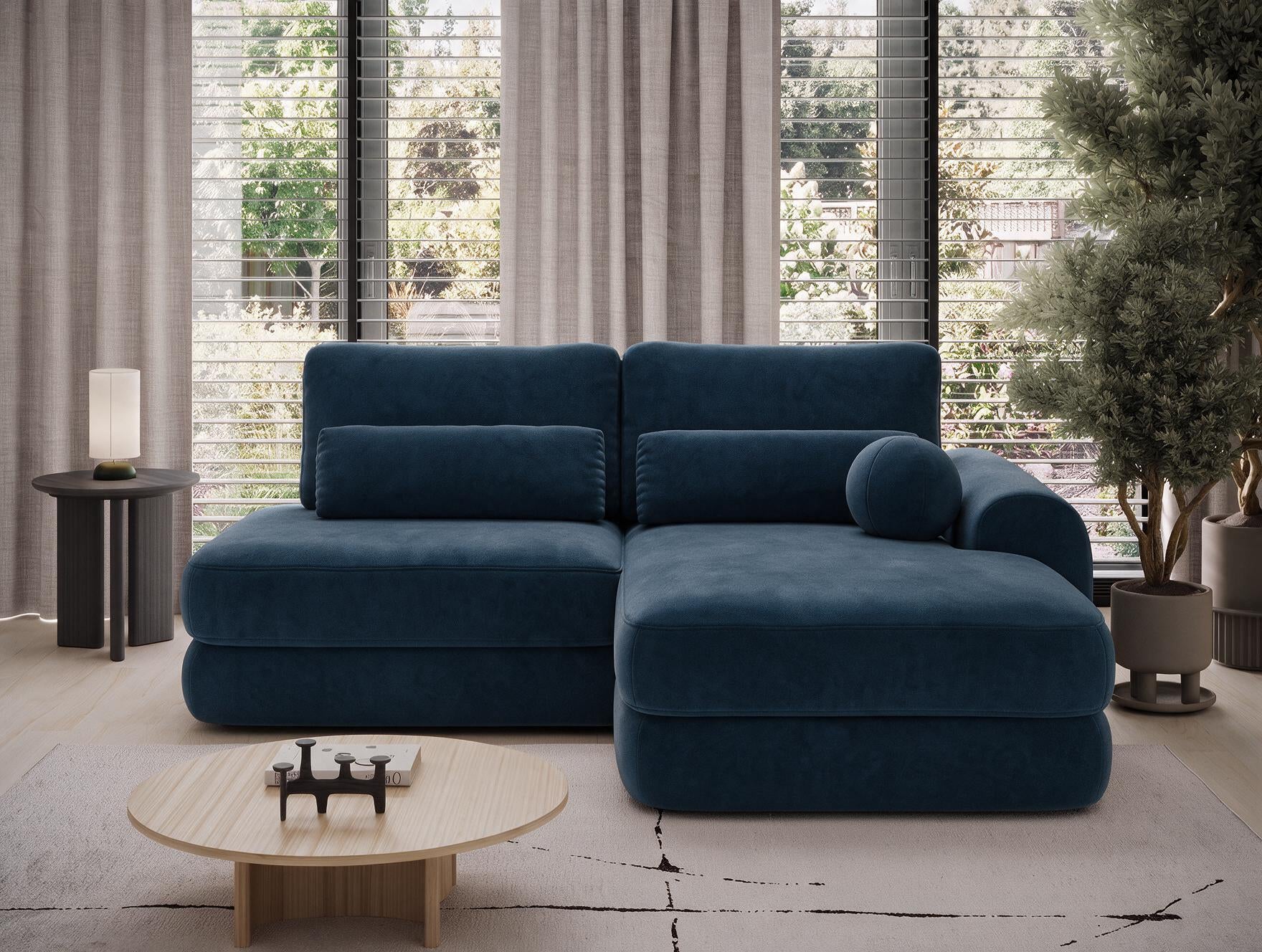 Canapé d'angle convertible design WAGRAM avec coffre de rangement - Velours bleu marine - vue 4