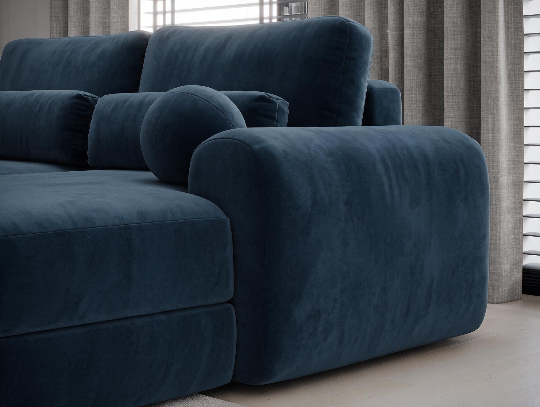 Canapé d'angle convertible design WAGRAM avec coffre de rangement - Velours bleu marine - vue 7