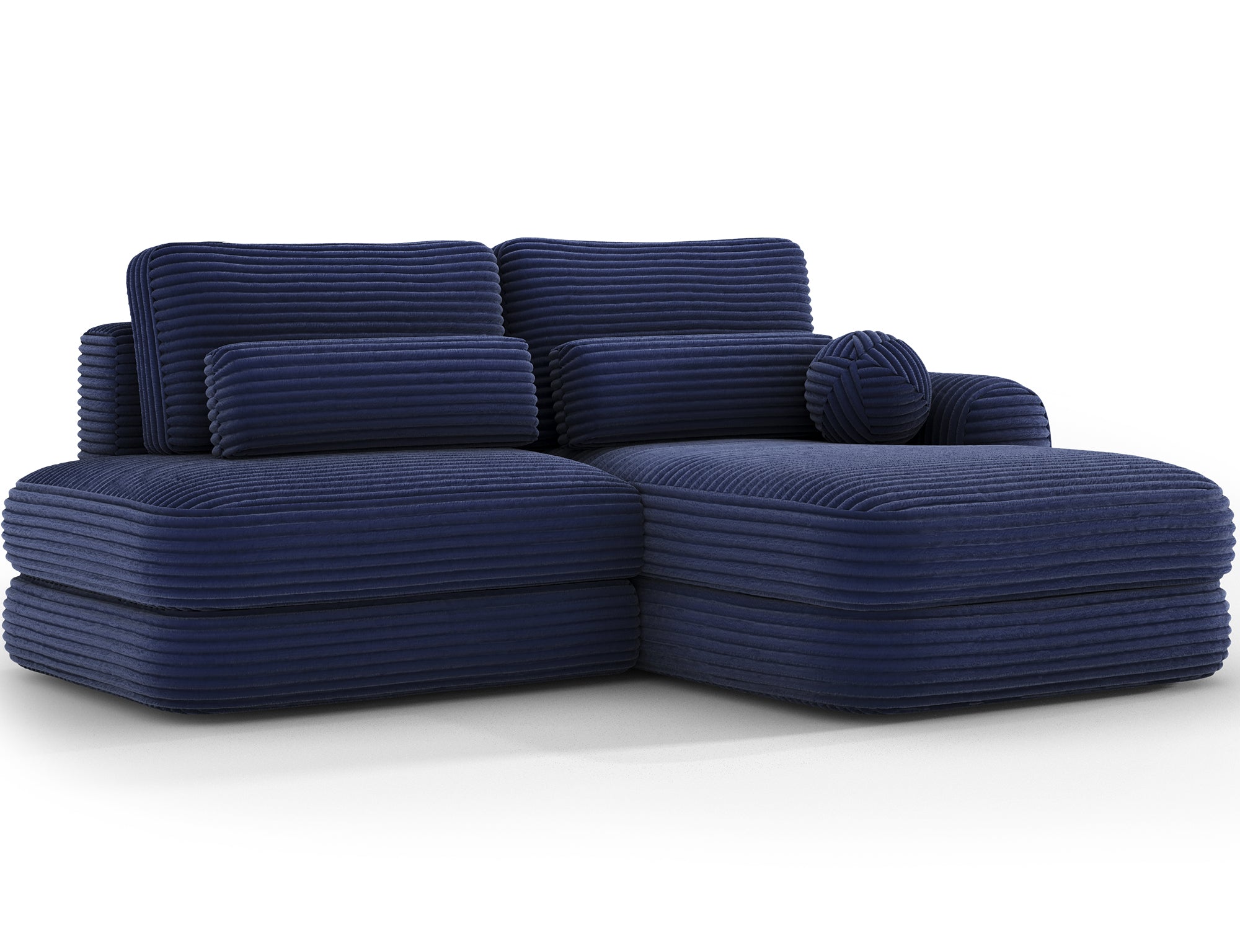 Canapé d'angle convertible design WAGRAM avec coffre de rangement - Velours côtelé épais bleu - vue 5
