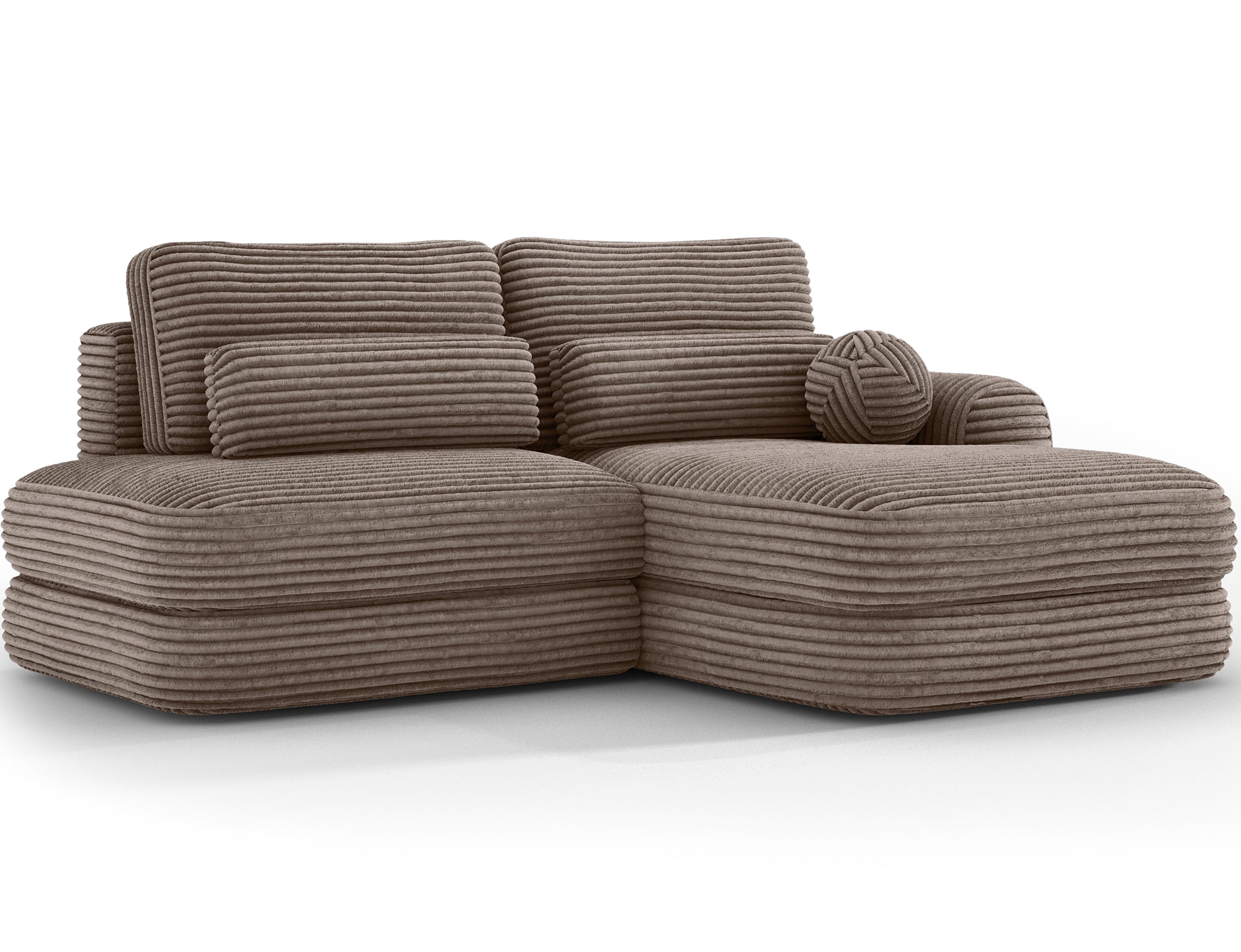 Canapé d'angle convertible design WAGRAM avec coffre de rangement - Velours côtelé épais camel - vue 5