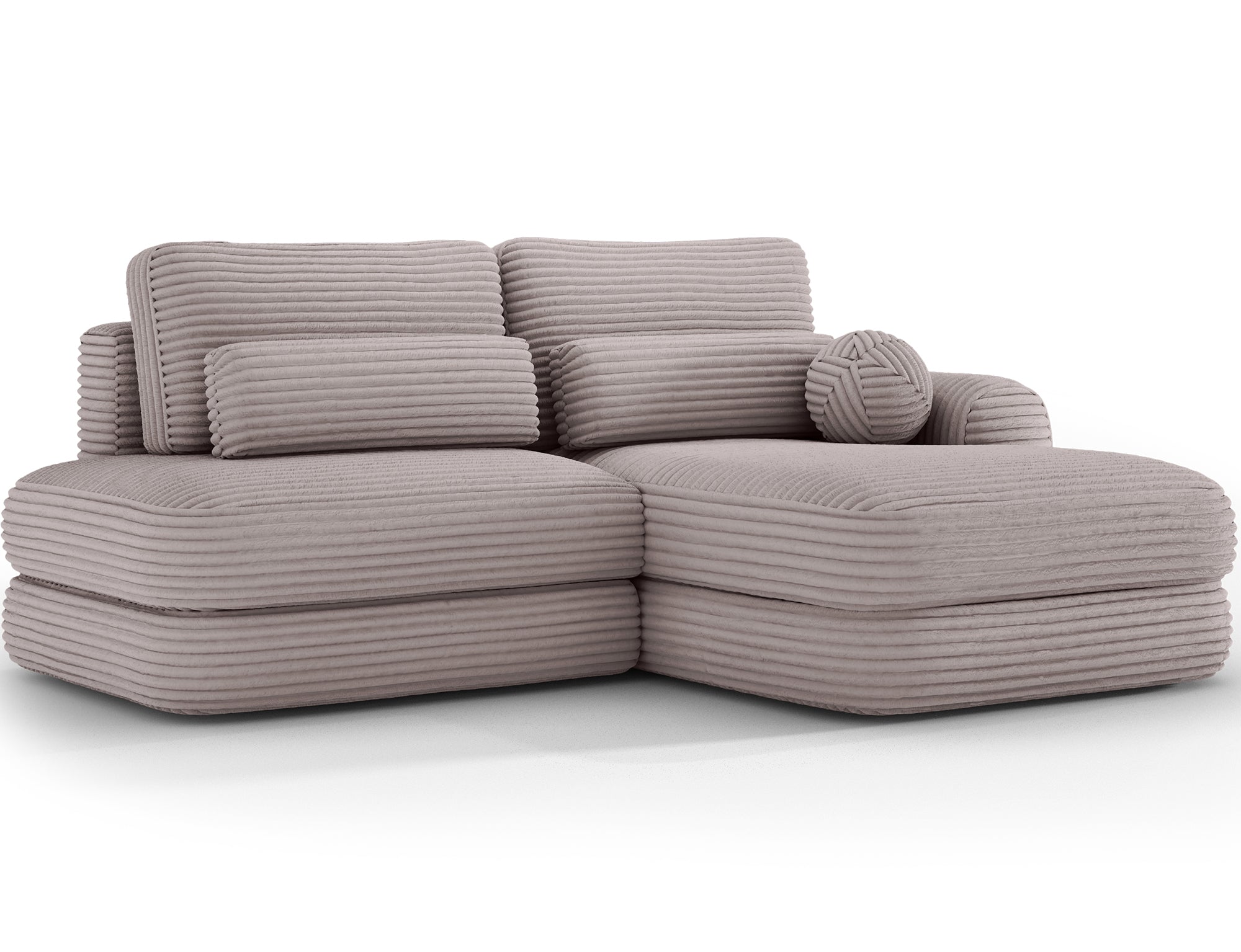 Canapé d'angle convertible design WAGRAM avec coffre de rangement - Velours côtelé épais gris clair - vue 5