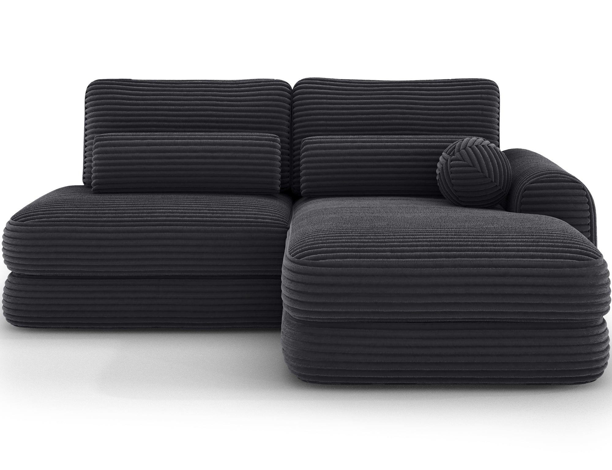 Canapé d'angle convertible design WAGRAM avec coffre de rangement - Velours côtelé épais noir - vue 1