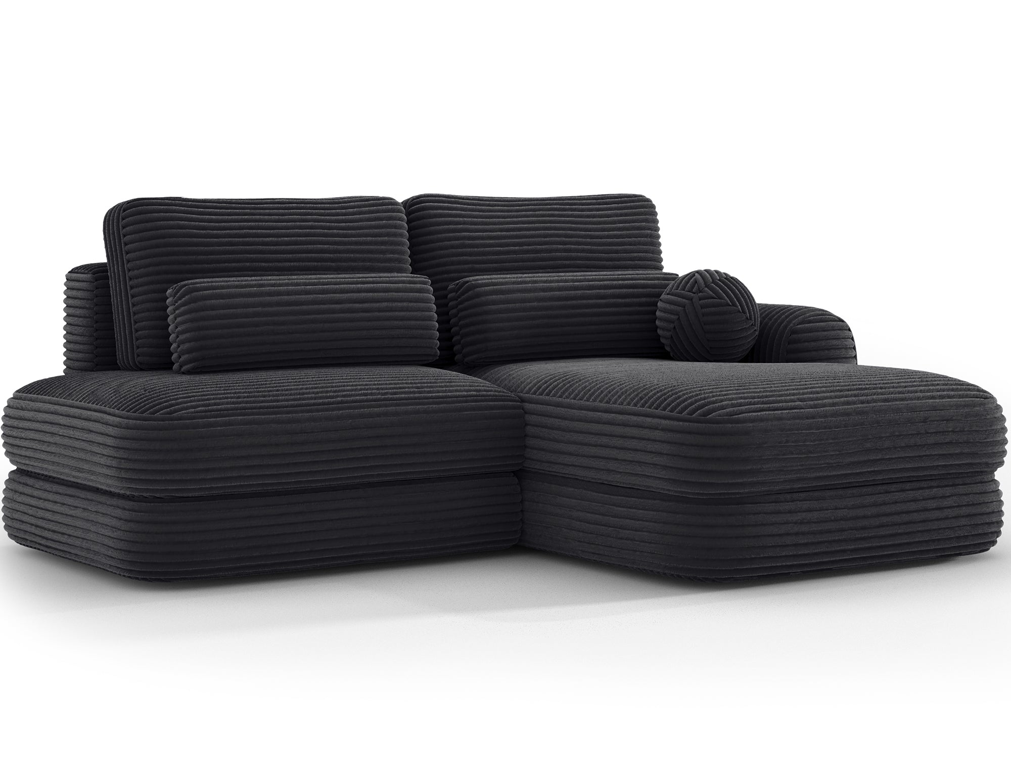 Canapé d'angle convertible design WAGRAM avec coffre de rangement - Velours côtelé épais noir - vue 5