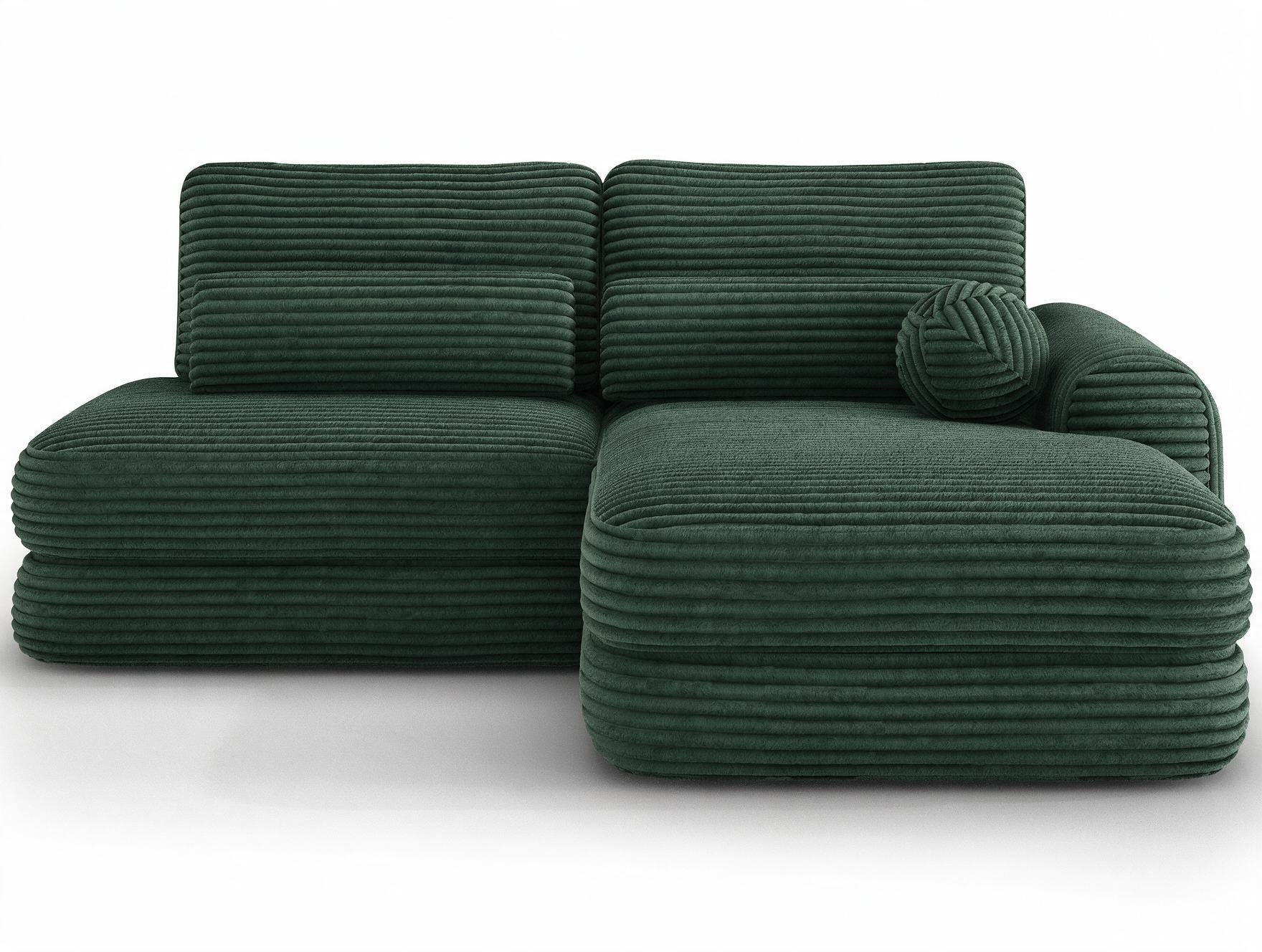 Canapé d'angle convertible design WAGRAM avec coffre de rangement - Velours côtelé épais vert - vue 1