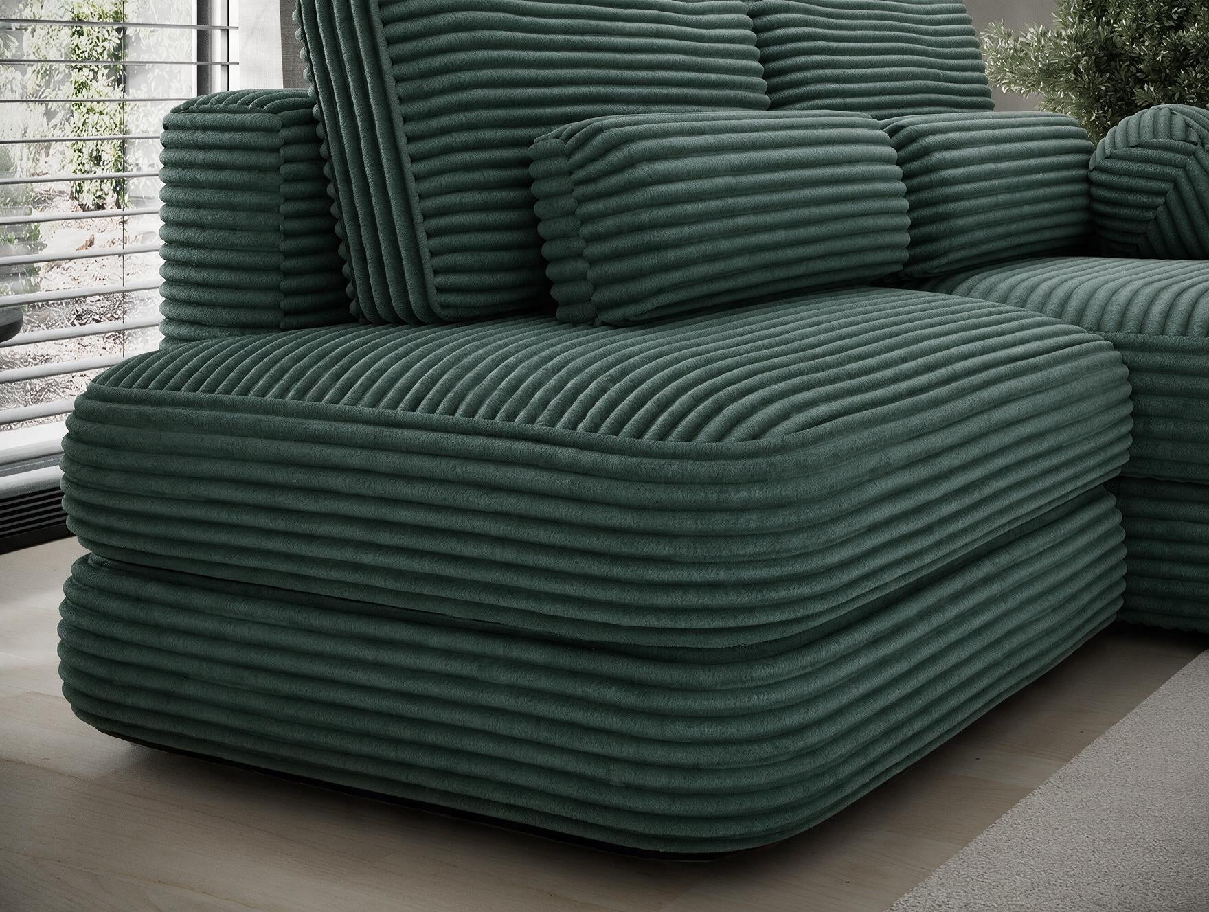 Canapé d'angle convertible design WAGRAM avec coffre de rangement - Velours côtelé épais vert - vue 13