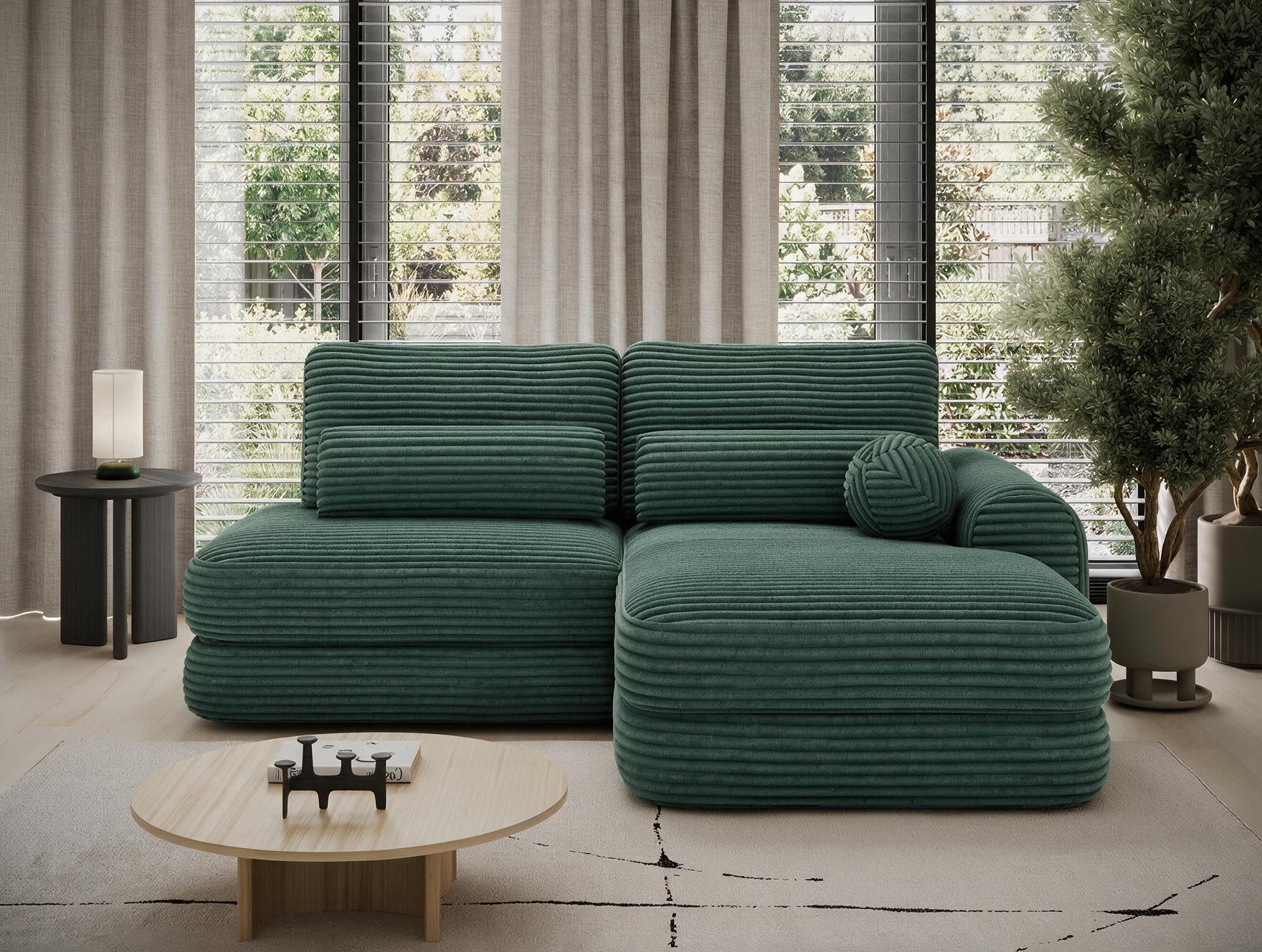 Canapé d'angle convertible design WAGRAM avec coffre de rangement - Velours côtelé épais vert - vue 4