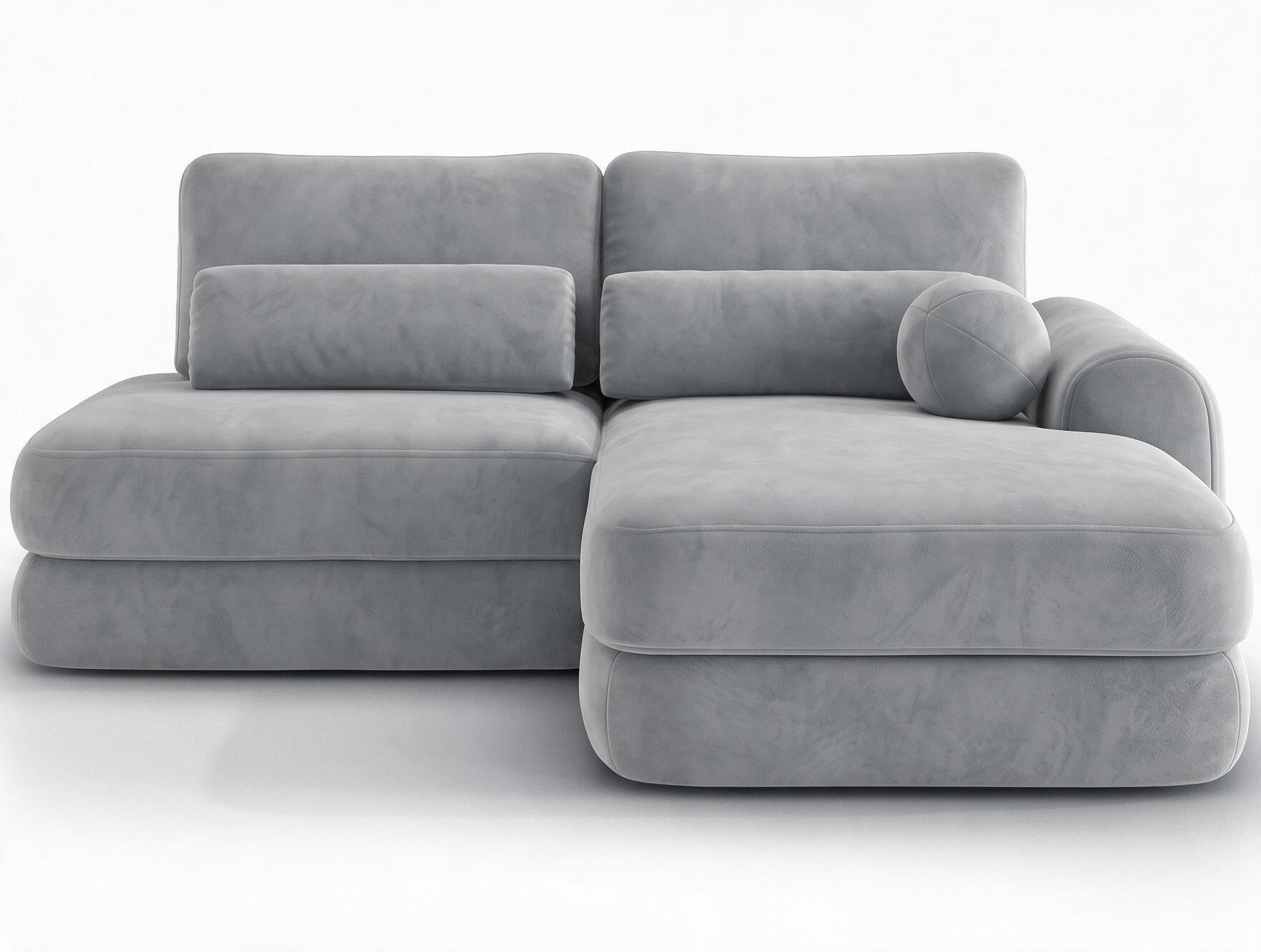 Canapé d'angle convertible design WAGRAM avec coffre de rangement - Velours gris clair - vue 1