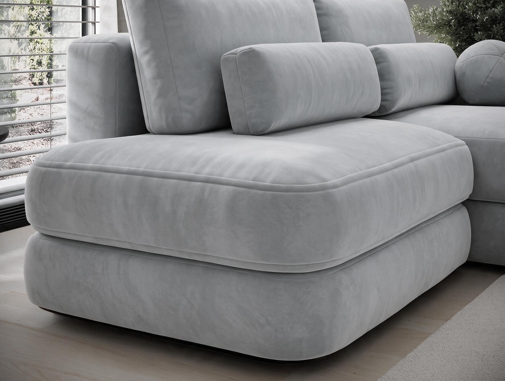 Canapé d'angle convertible design WAGRAM avec coffre de rangement - Velours gris clair - vue 13