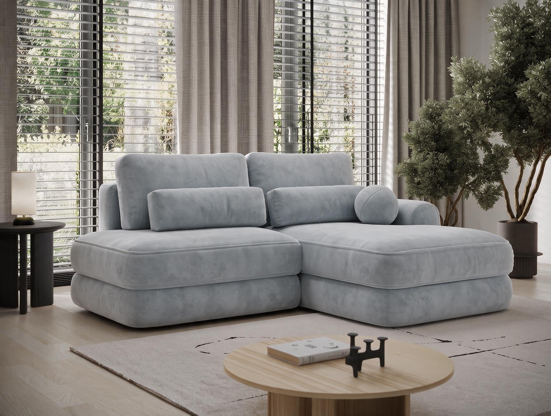 Canapé d'angle convertible design WAGRAM avec coffre de rangement - Velours gris clair - vue 3