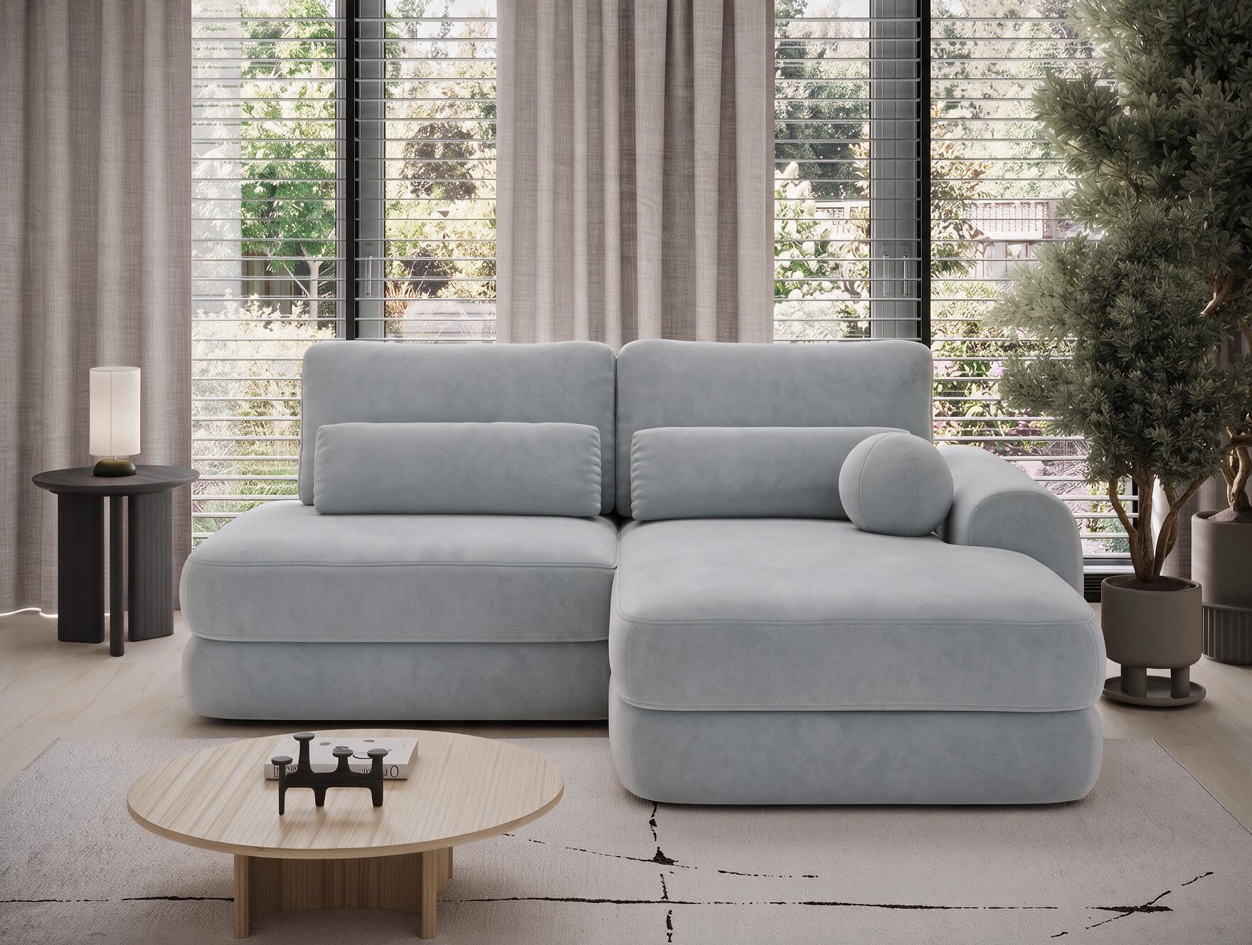 Canapé d'angle convertible design WAGRAM avec coffre de rangement - Velours gris clair - vue 4