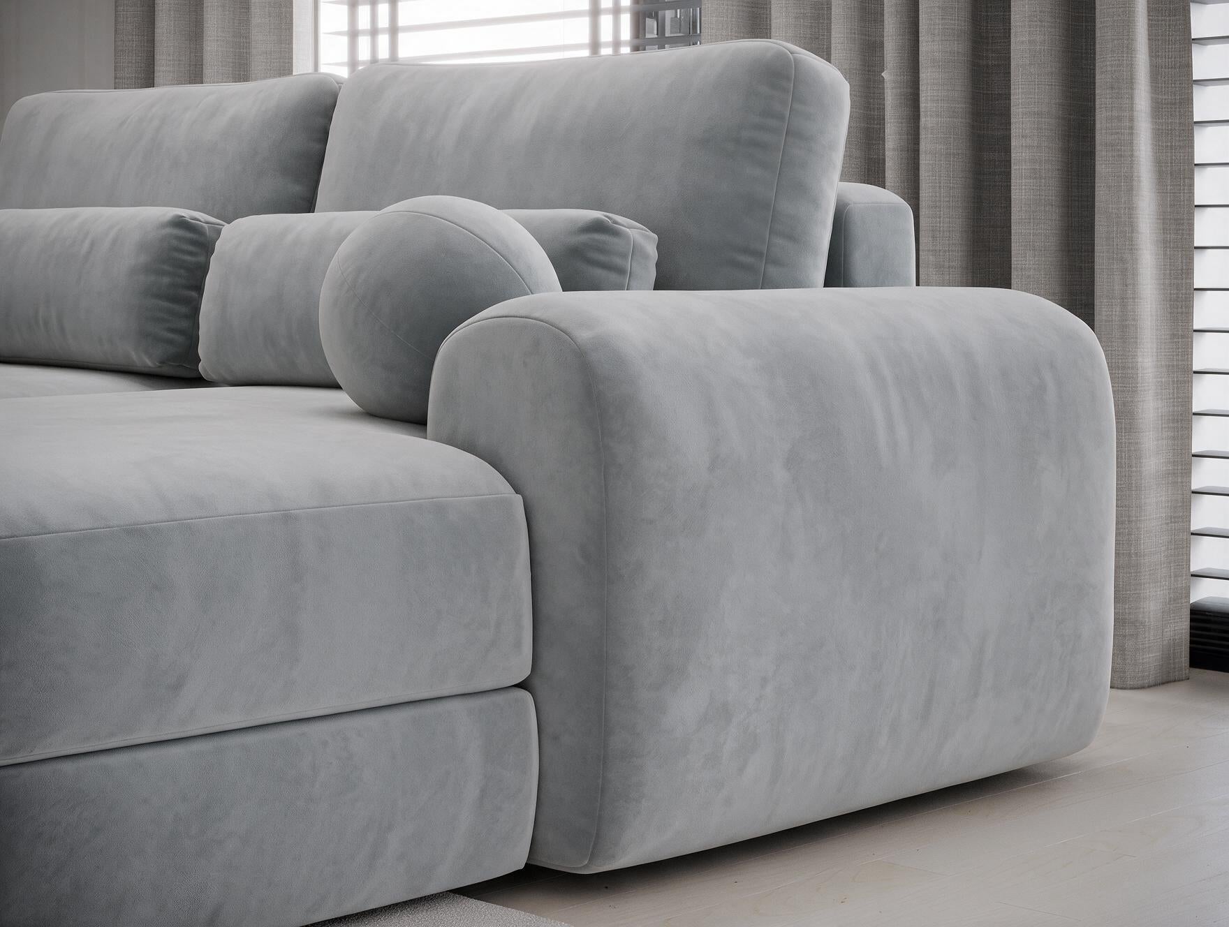 Canapé d'angle convertible design WAGRAM avec coffre de rangement - Velours gris clair - vue 7