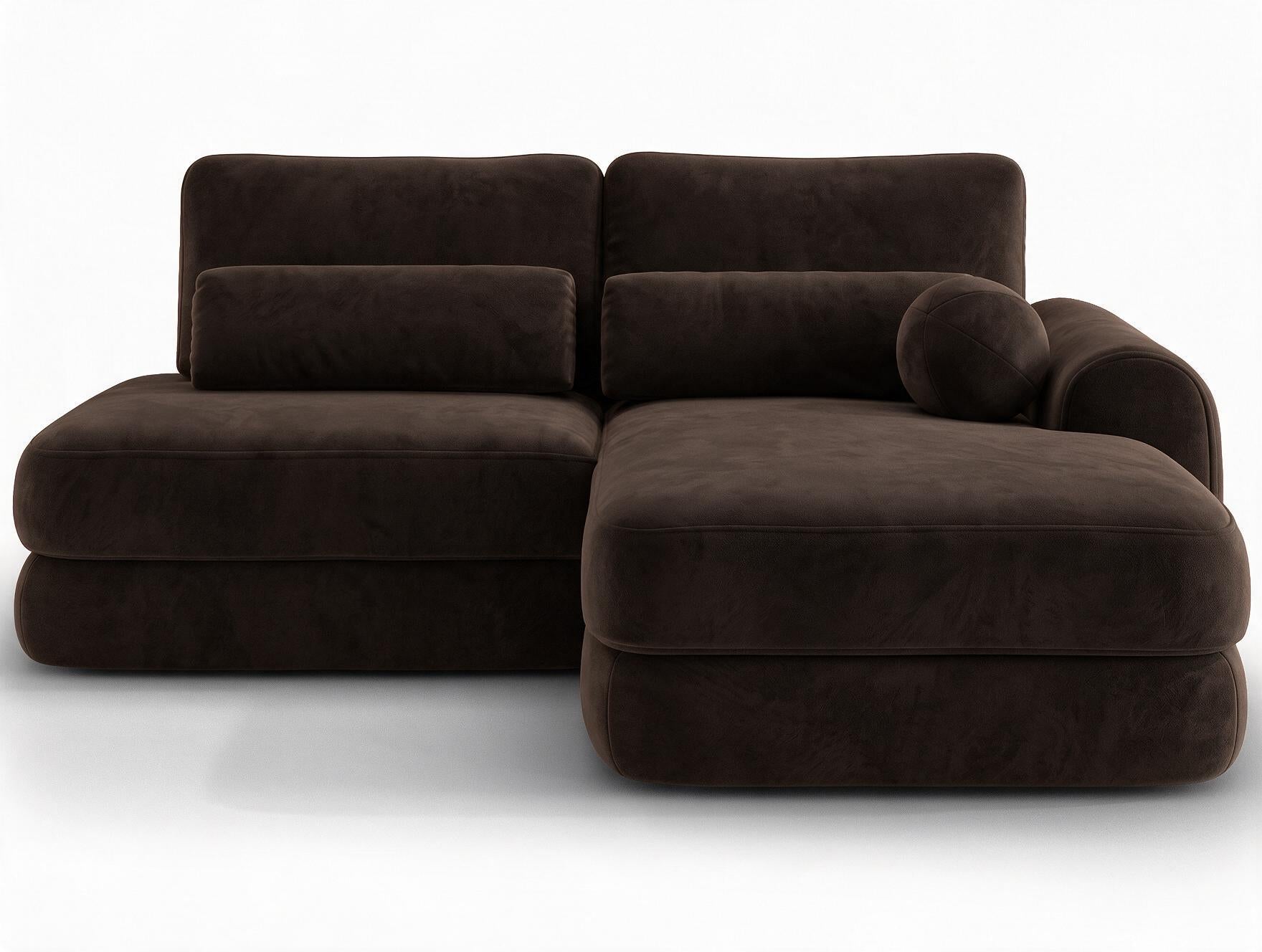 Canapé d'angle convertible design WAGRAM avec coffre de rangement - Velours marron foncé - vue 1