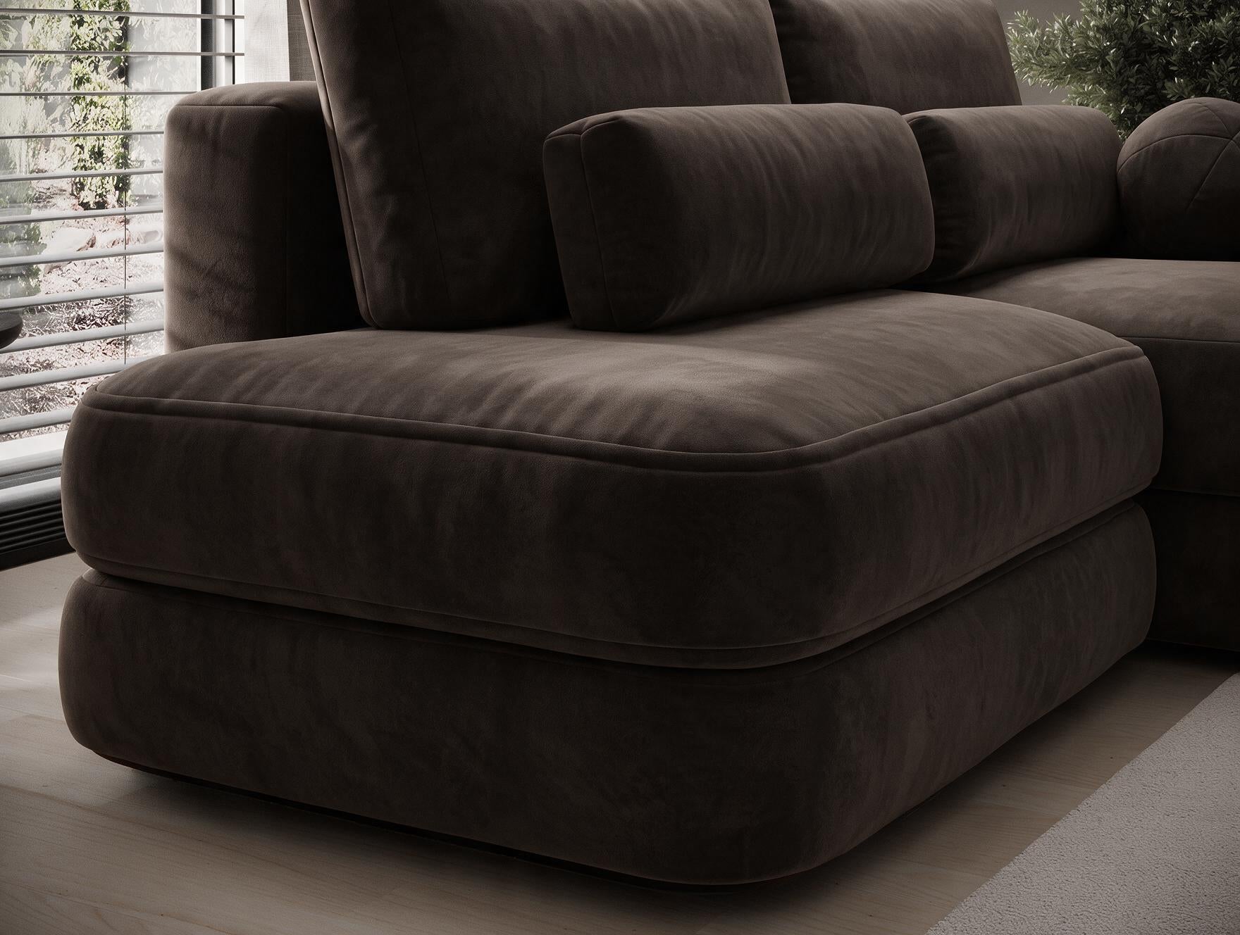 Canapé d'angle convertible design WAGRAM avec coffre de rangement - Velours marron foncé - vue 13