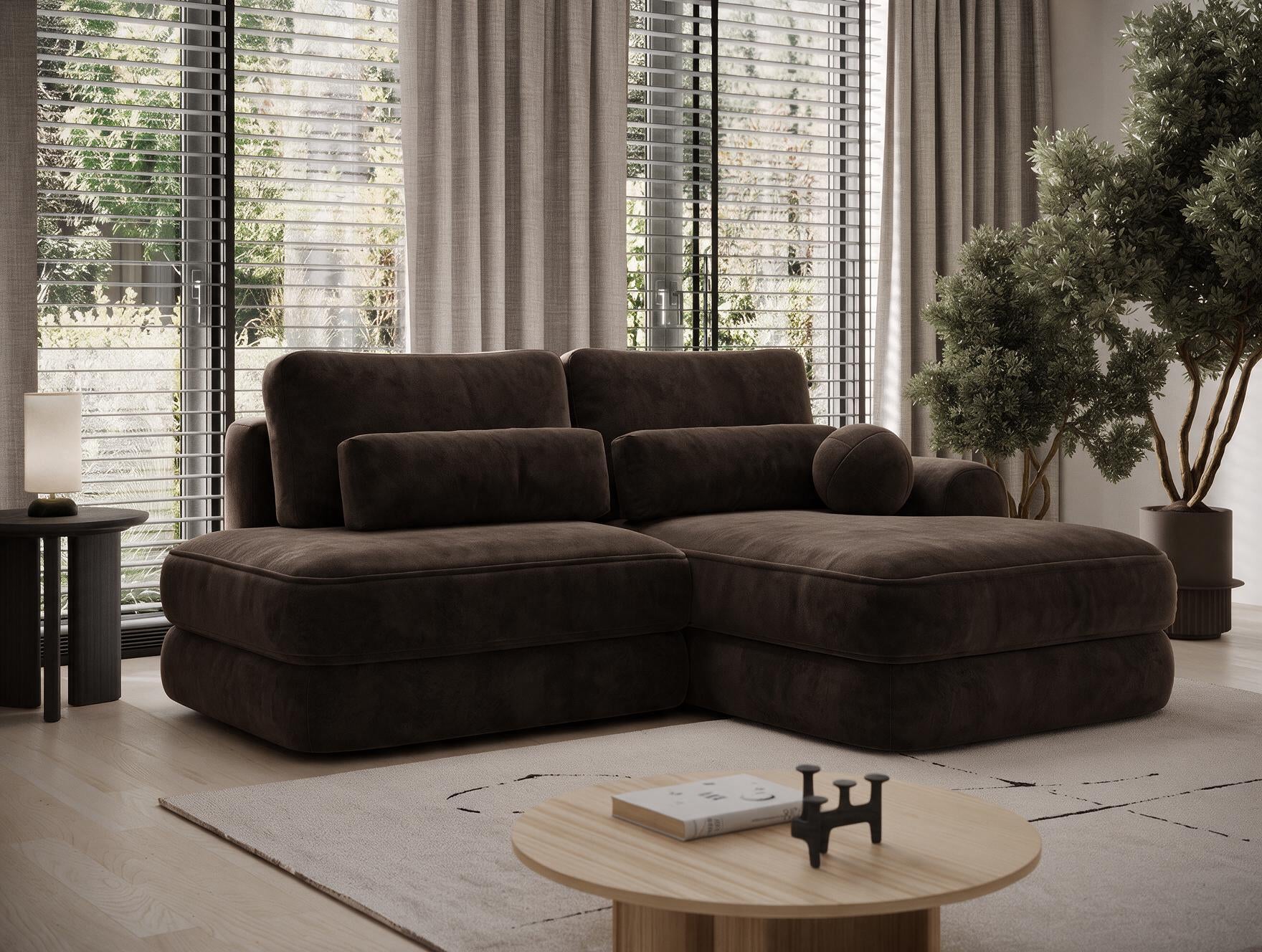 Canapé d'angle convertible design WAGRAM avec coffre de rangement - Velours marron foncé - vue 3