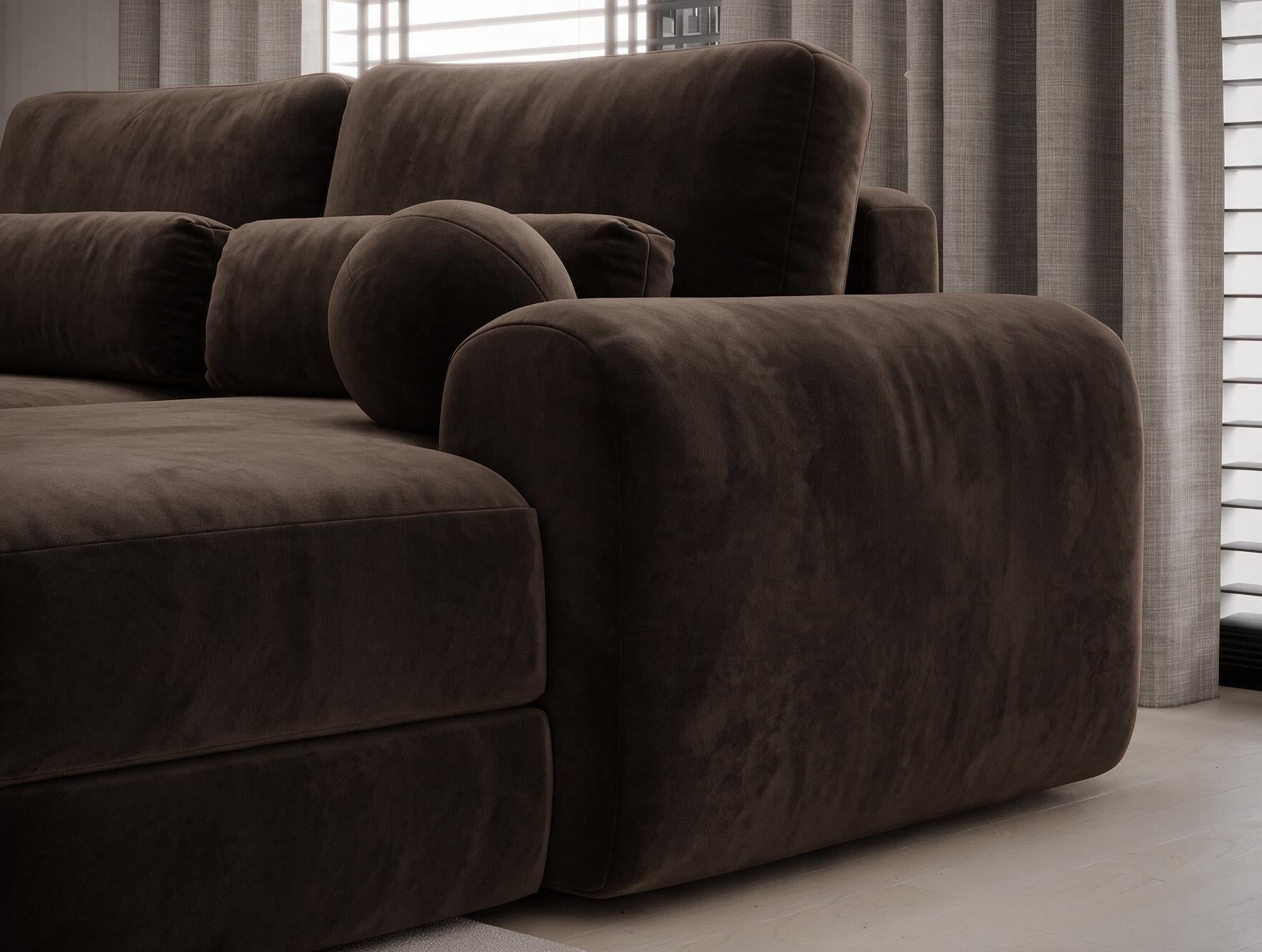Canapé d'angle convertible design WAGRAM avec coffre de rangement - Velours marron foncé - vue 7