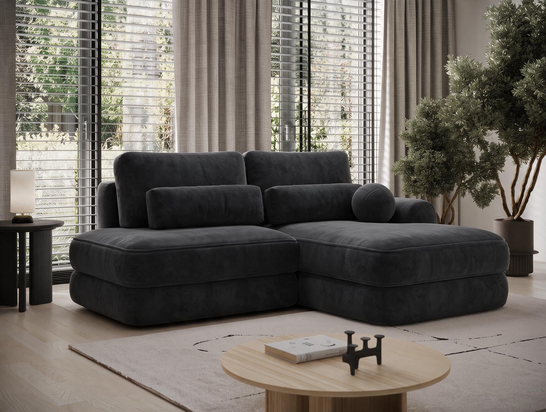 Canapé d'angle convertible design WAGRAM avec coffre de rangement - Velours noir - vue 3