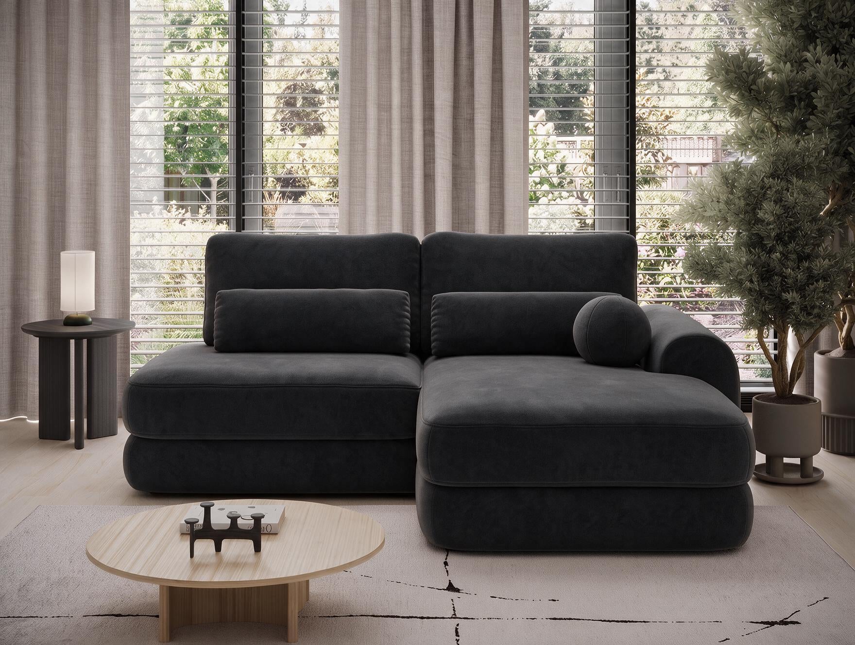 Canapé d'angle convertible design WAGRAM avec coffre de rangement - Velours noir - vue 4
