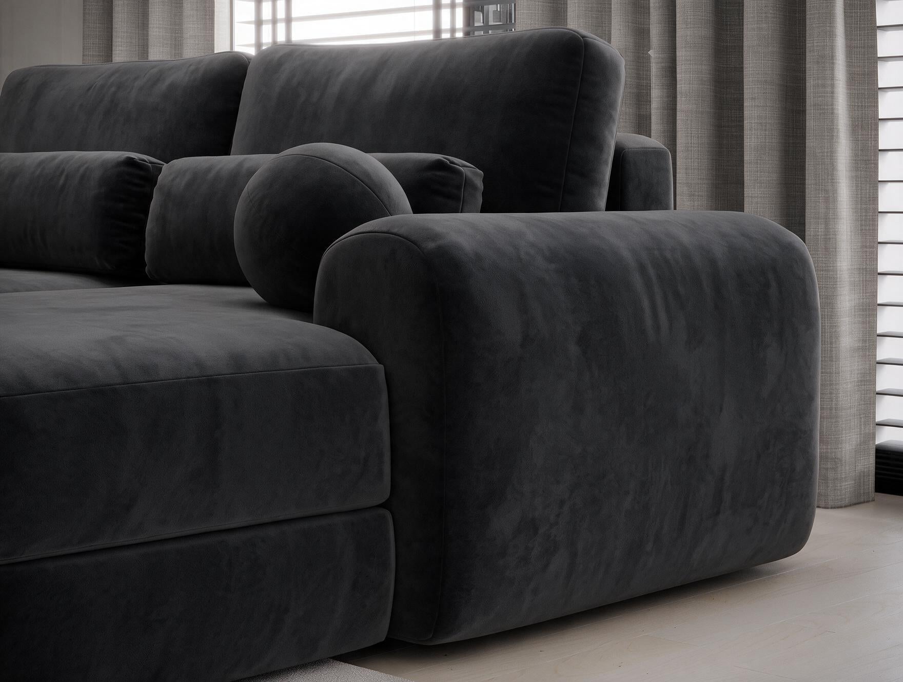 Canapé d'angle convertible design WAGRAM avec coffre de rangement - Velours noir - vue 7