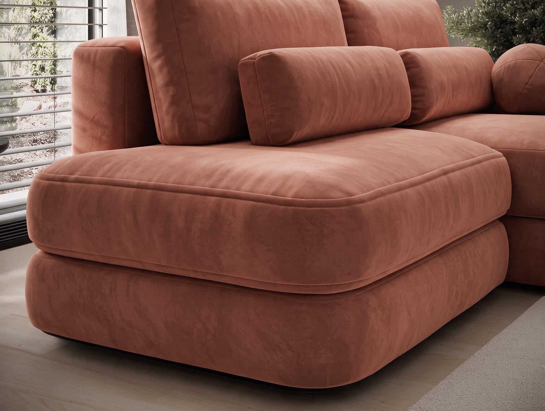 Canapé d'angle convertible design WAGRAM avec coffre de rangement - Velours terracotta - vue 13