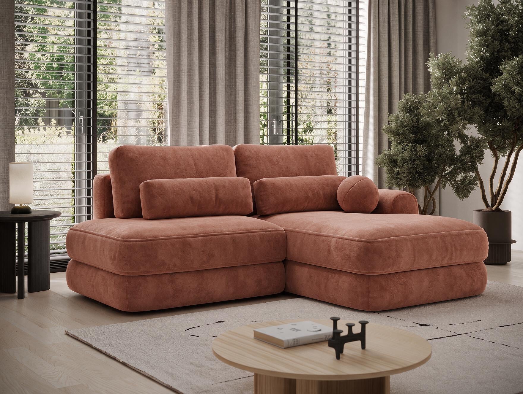 Canapé d'angle convertible design WAGRAM avec coffre de rangement - Velours terracotta - vue 3