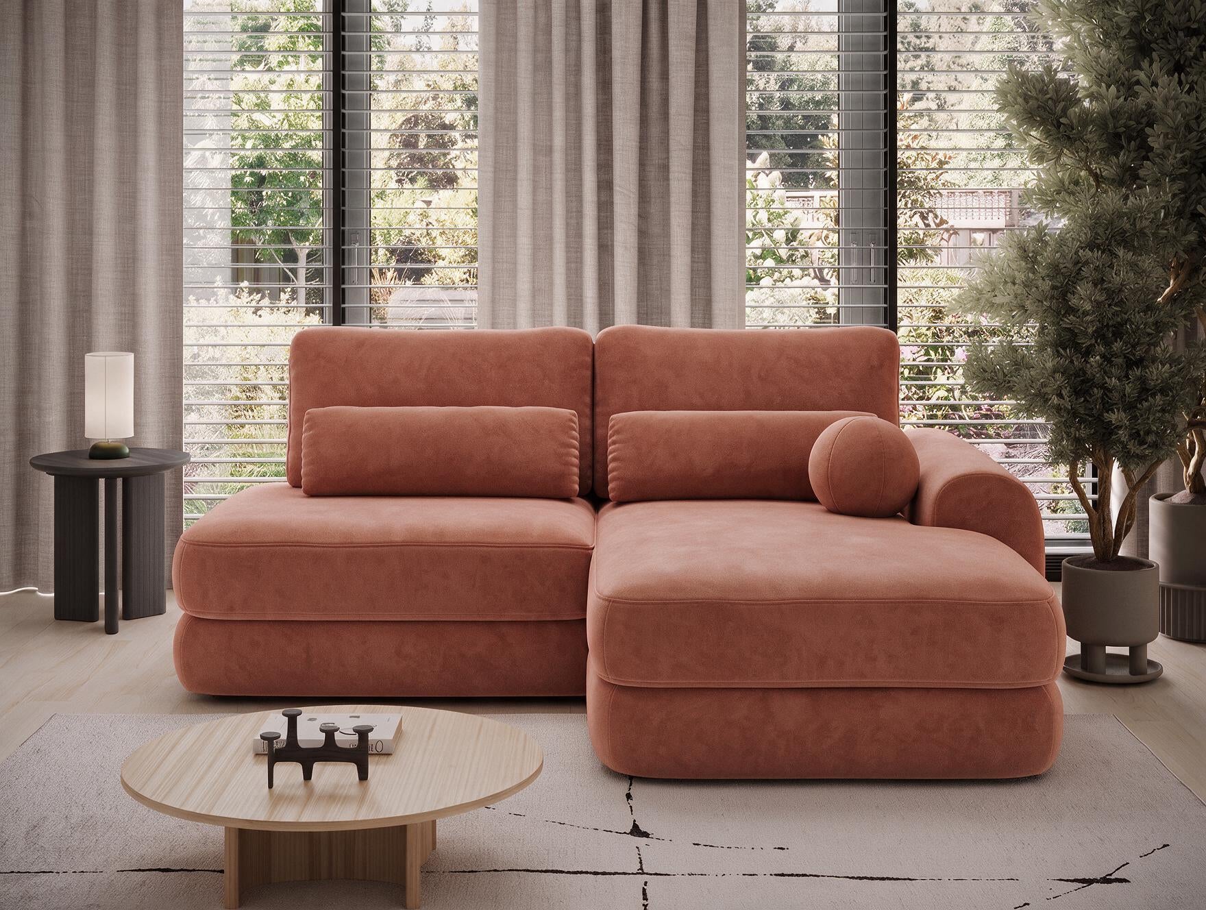 Canapé d'angle convertible design WAGRAM avec coffre de rangement - Velours terracotta - vue 4