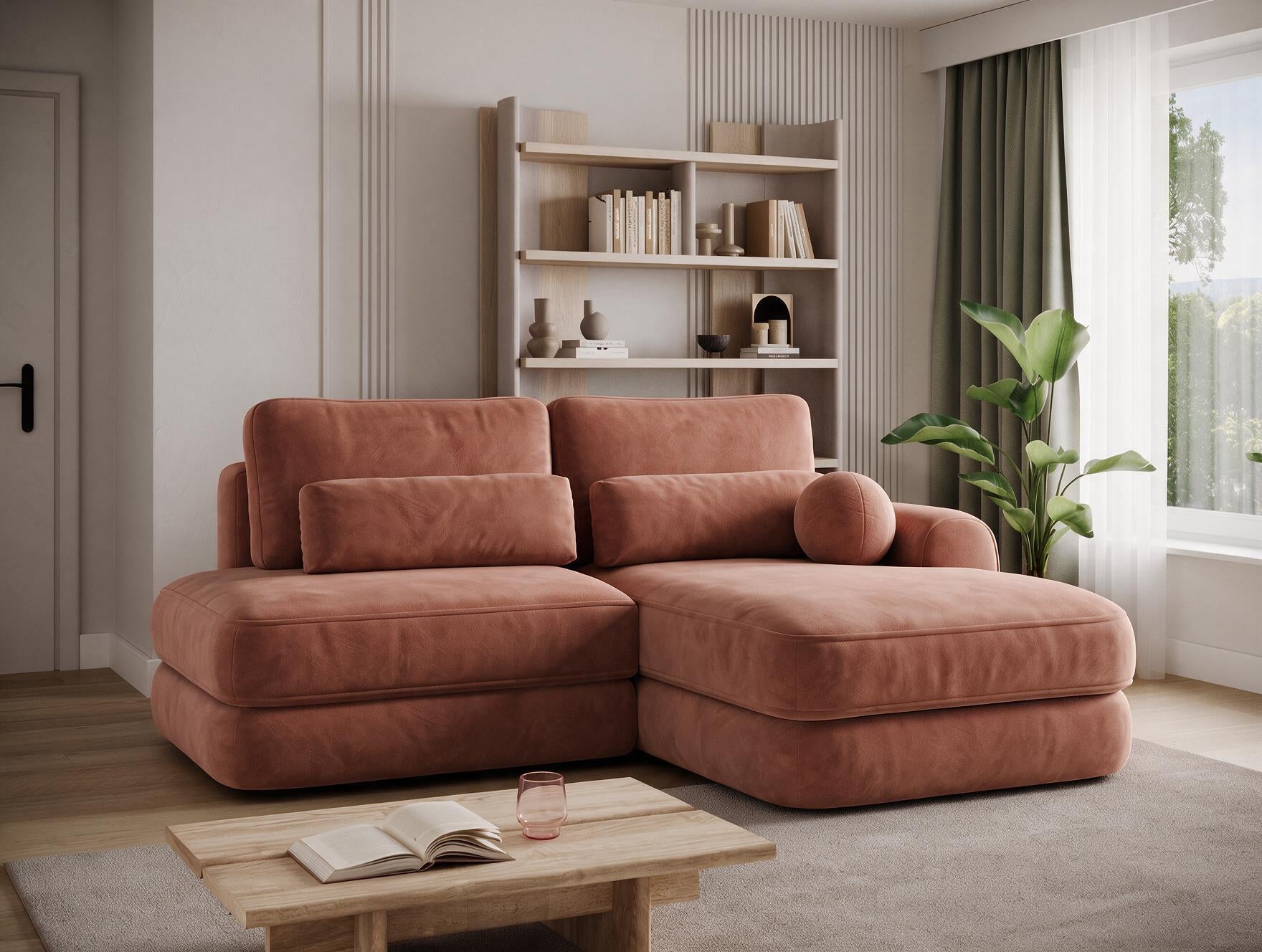Canapé d'angle convertible design WAGRAM avec coffre de rangement - Velours terracotta - vue 6