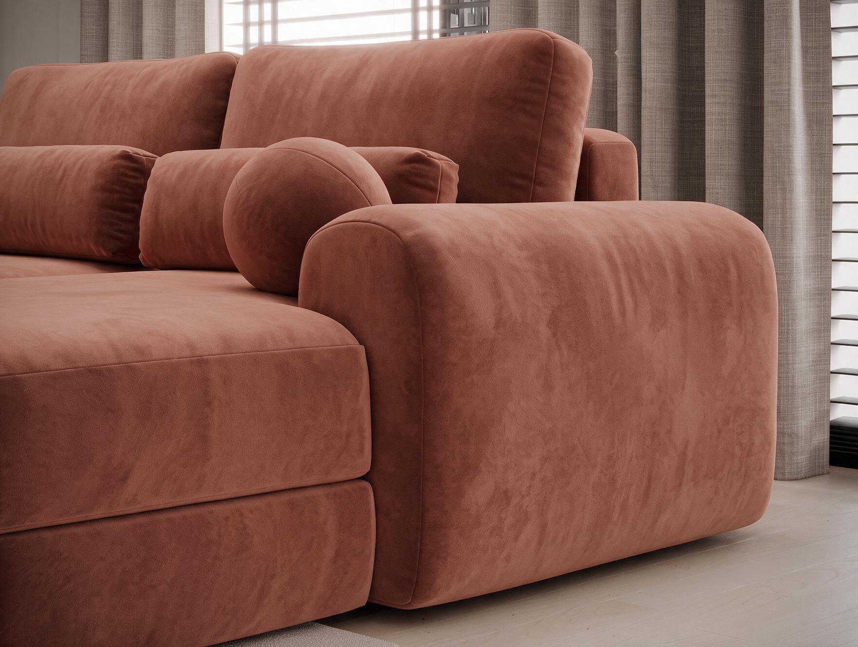 Canapé d'angle convertible design WAGRAM avec coffre de rangement - Velours terracotta - vue 7