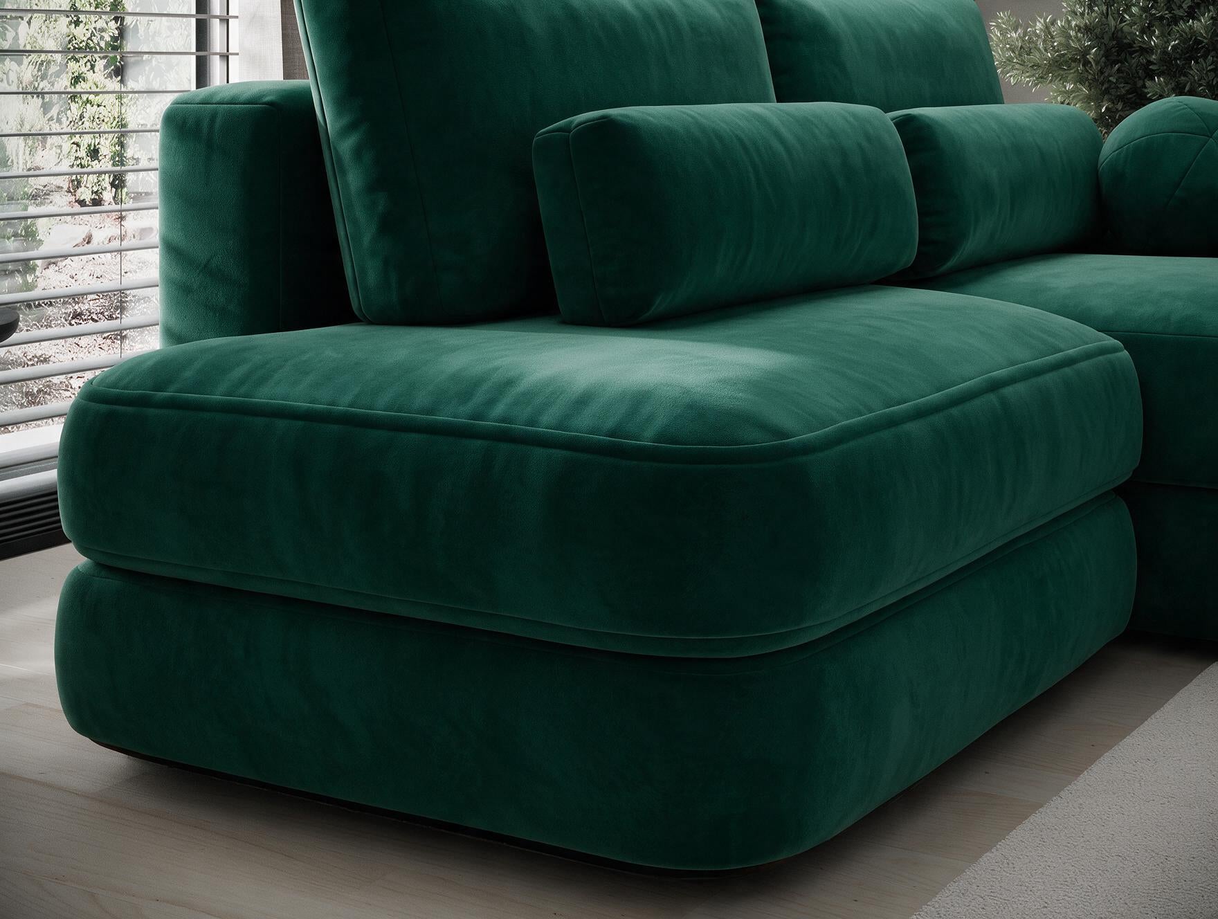 Canapé d'angle convertible design WAGRAM avec coffre de rangement - Velours vert sapin - vue 13