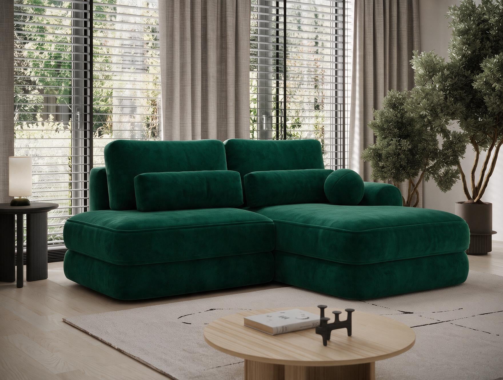 Canapé d'angle convertible design WAGRAM avec coffre de rangement - Velours vert sapin - vue 3