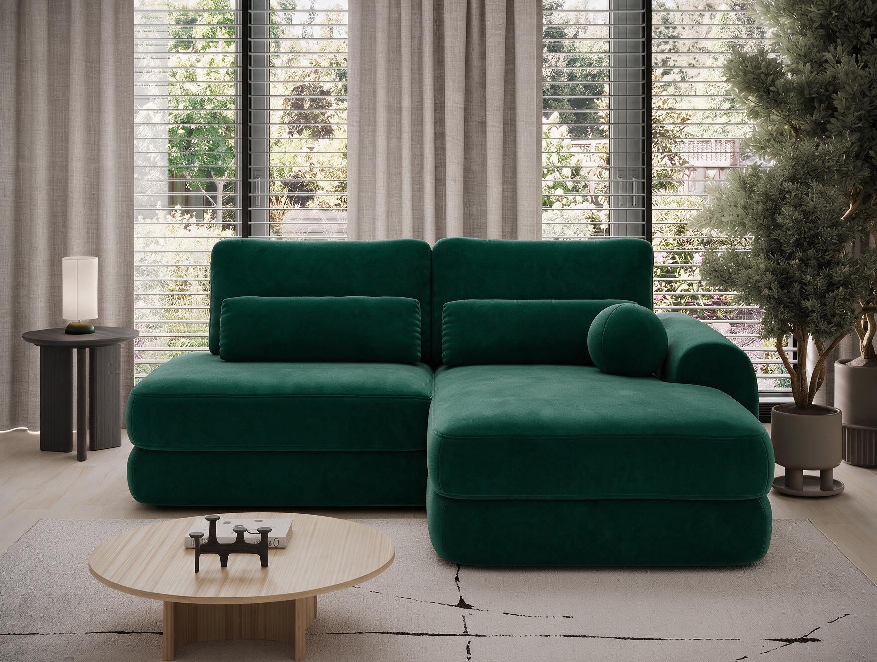 Canapé d'angle convertible design WAGRAM avec coffre de rangement - Velours vert sapin - vue 4