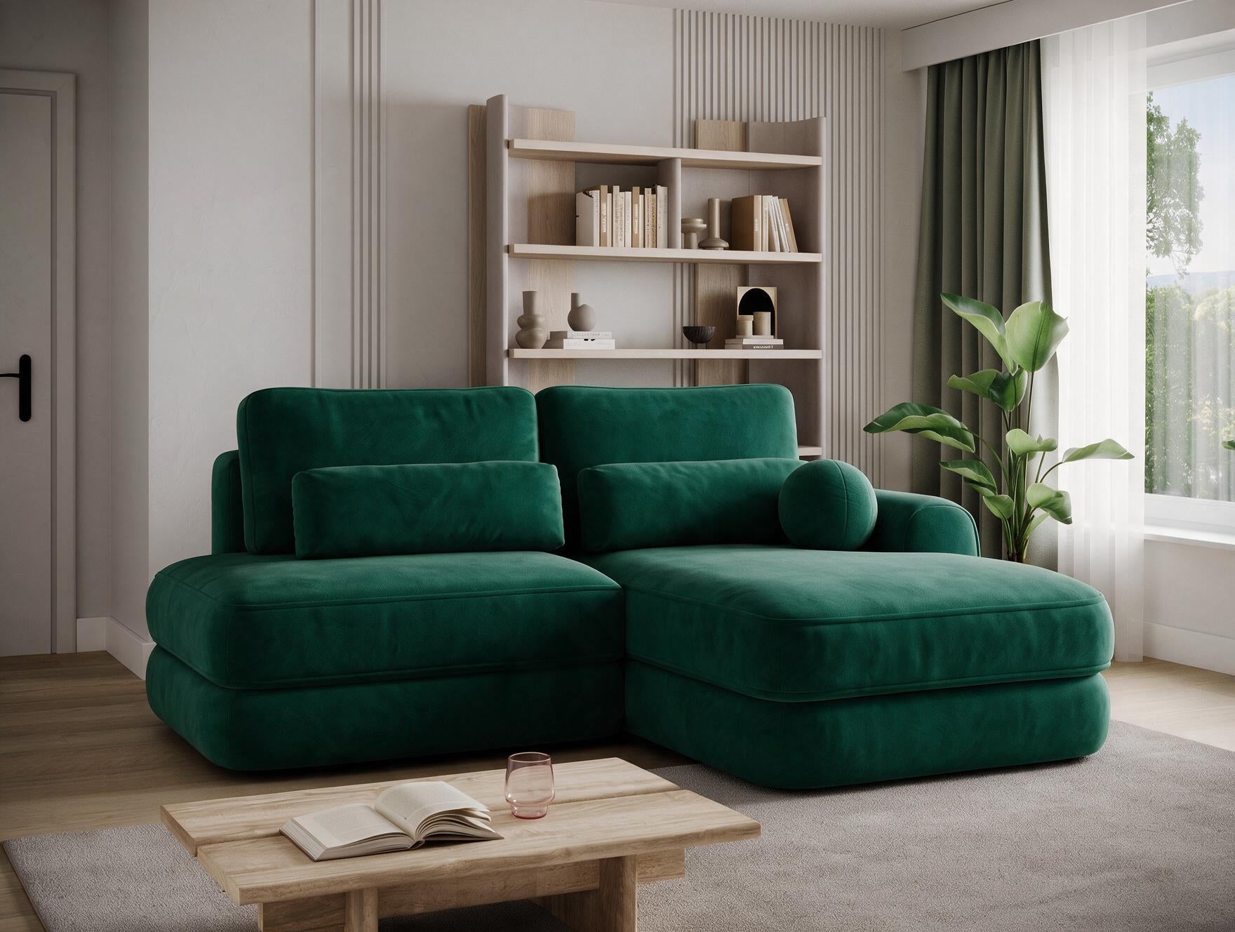 Canapé d'angle convertible design WAGRAM avec coffre de rangement - Velours vert sapin - vue 6